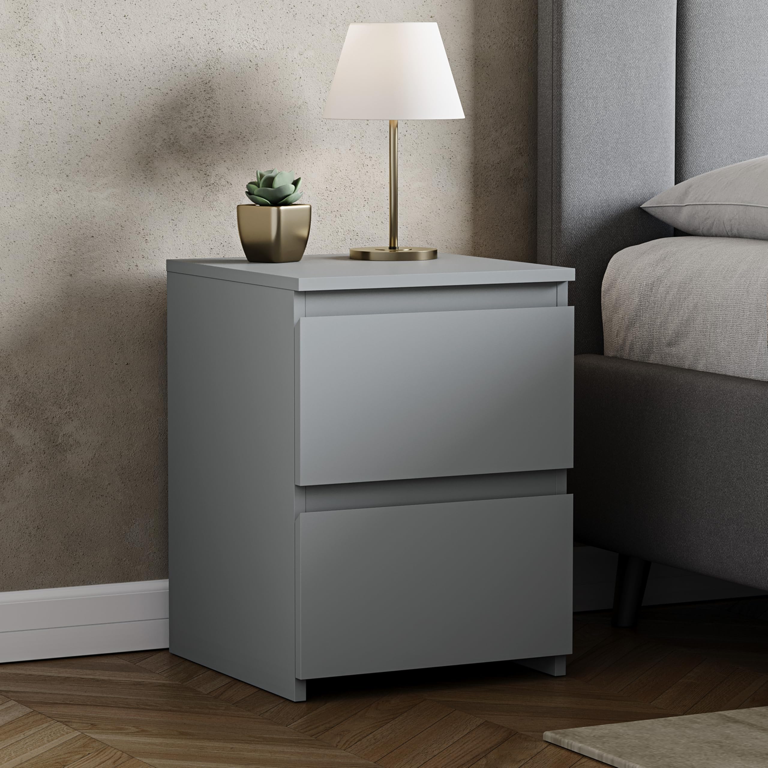 Vida Designs Denver 2 Drawer Large Bedside Cabinet | Grey Metal Construction | H48 x W39.5 x D39.5 cm 1