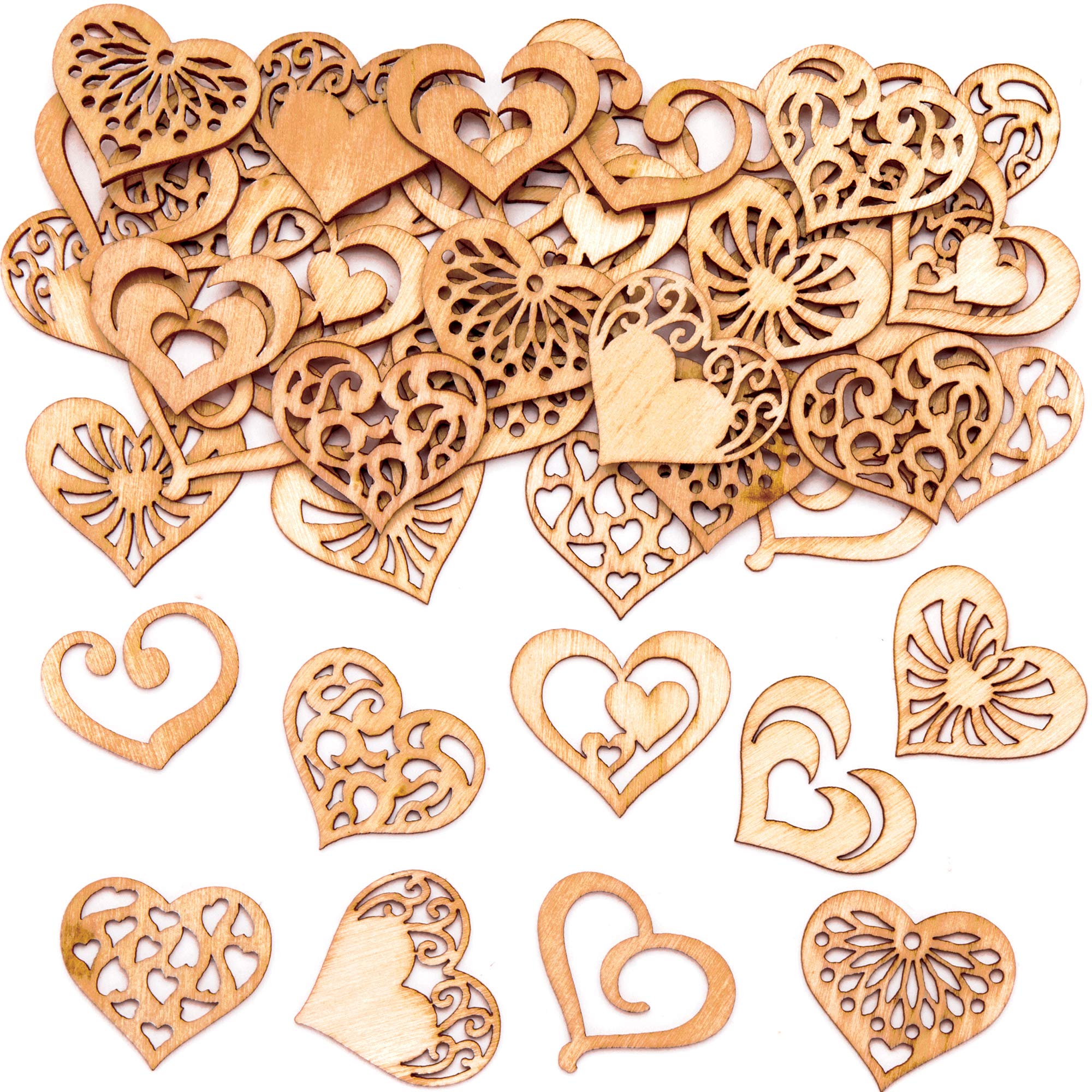 Baker Ross Heart Mini Wooden Shapes (45 Pack) - 25-30mm Embellishments for Crafts | AT477 1