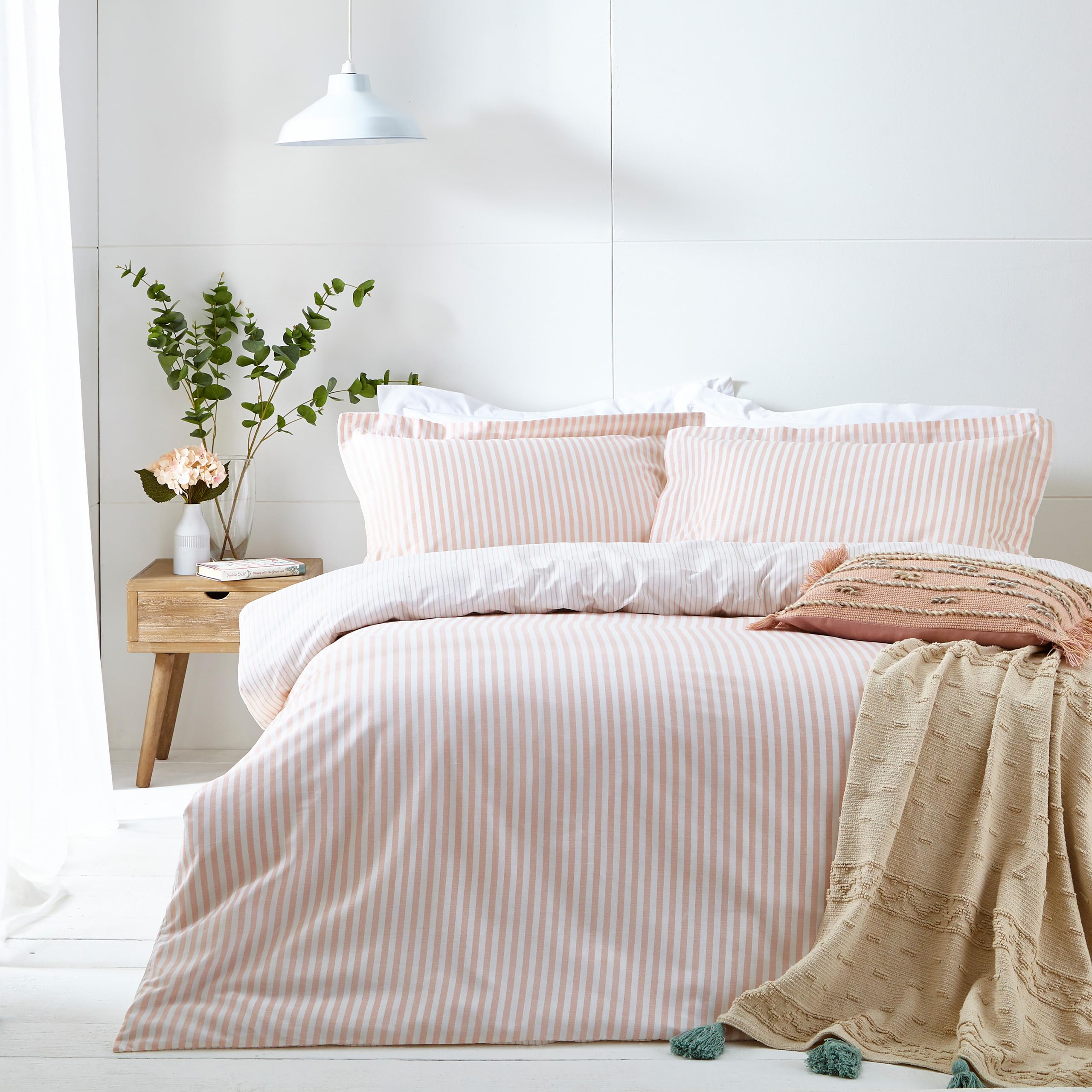furn. Yard Hebden Cotton Duvet Set - Reversible Stripe Design | King Size | Blush 1