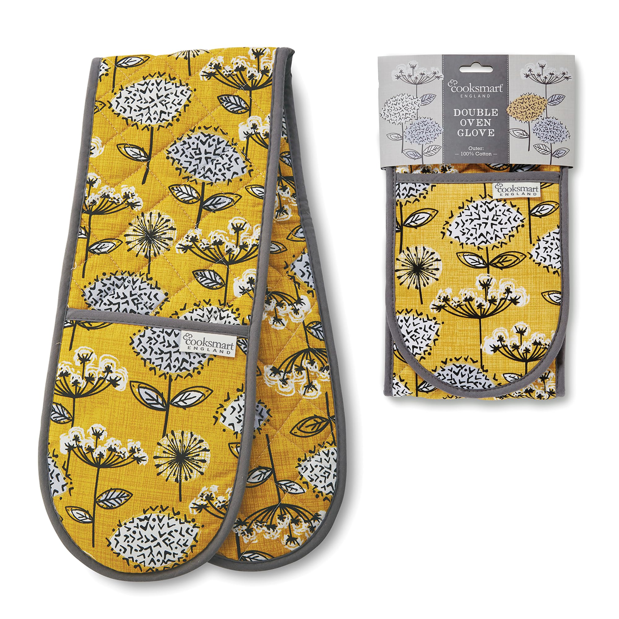 Cooksmart Double Oven Gloves - Heat Resistant Cotton Protection | Retro Meadow | DG9920