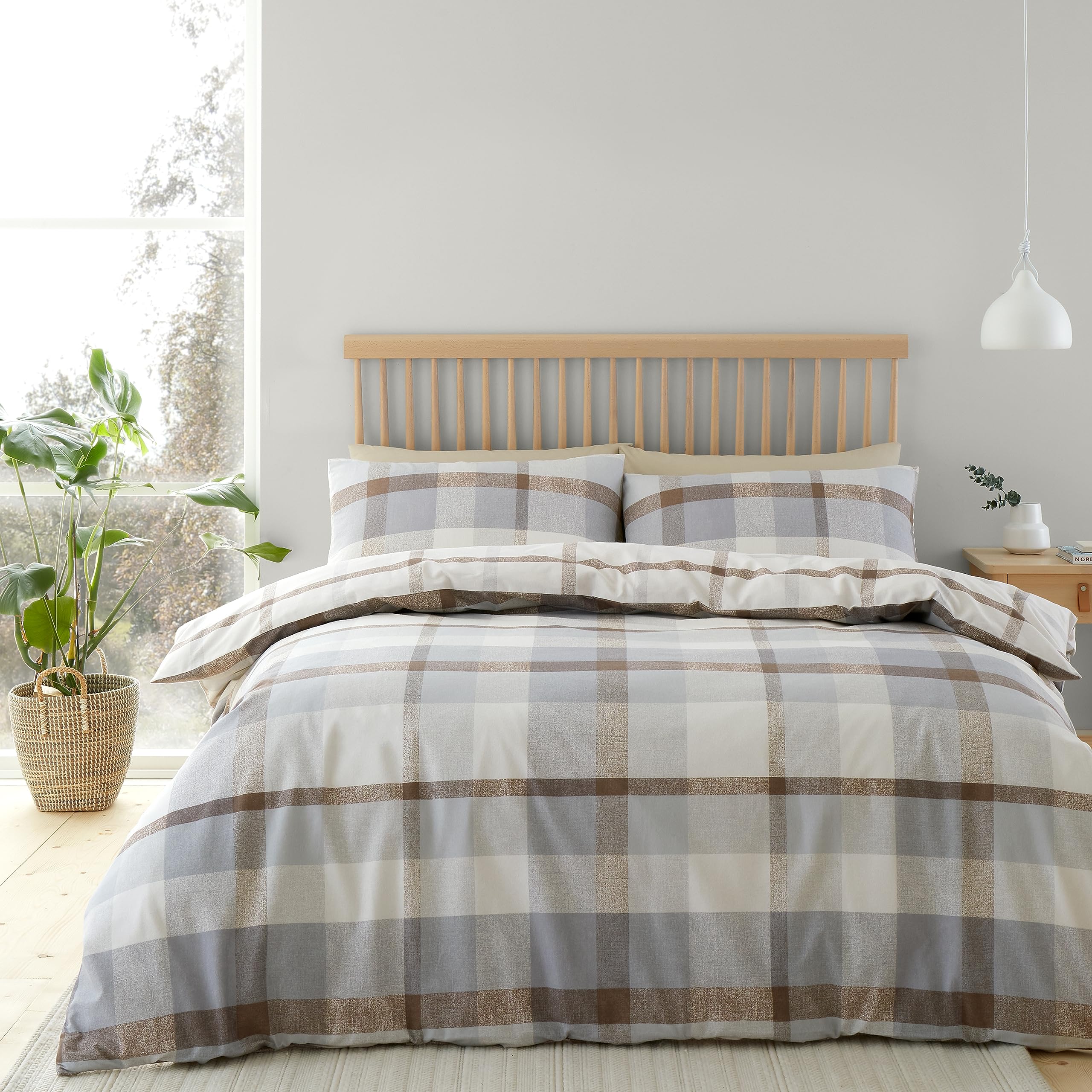 Catherine Lansfield Brushed Cotton Check Reversible King Duvet Cover Set | 100% Cotton | 3 Piece Set 1