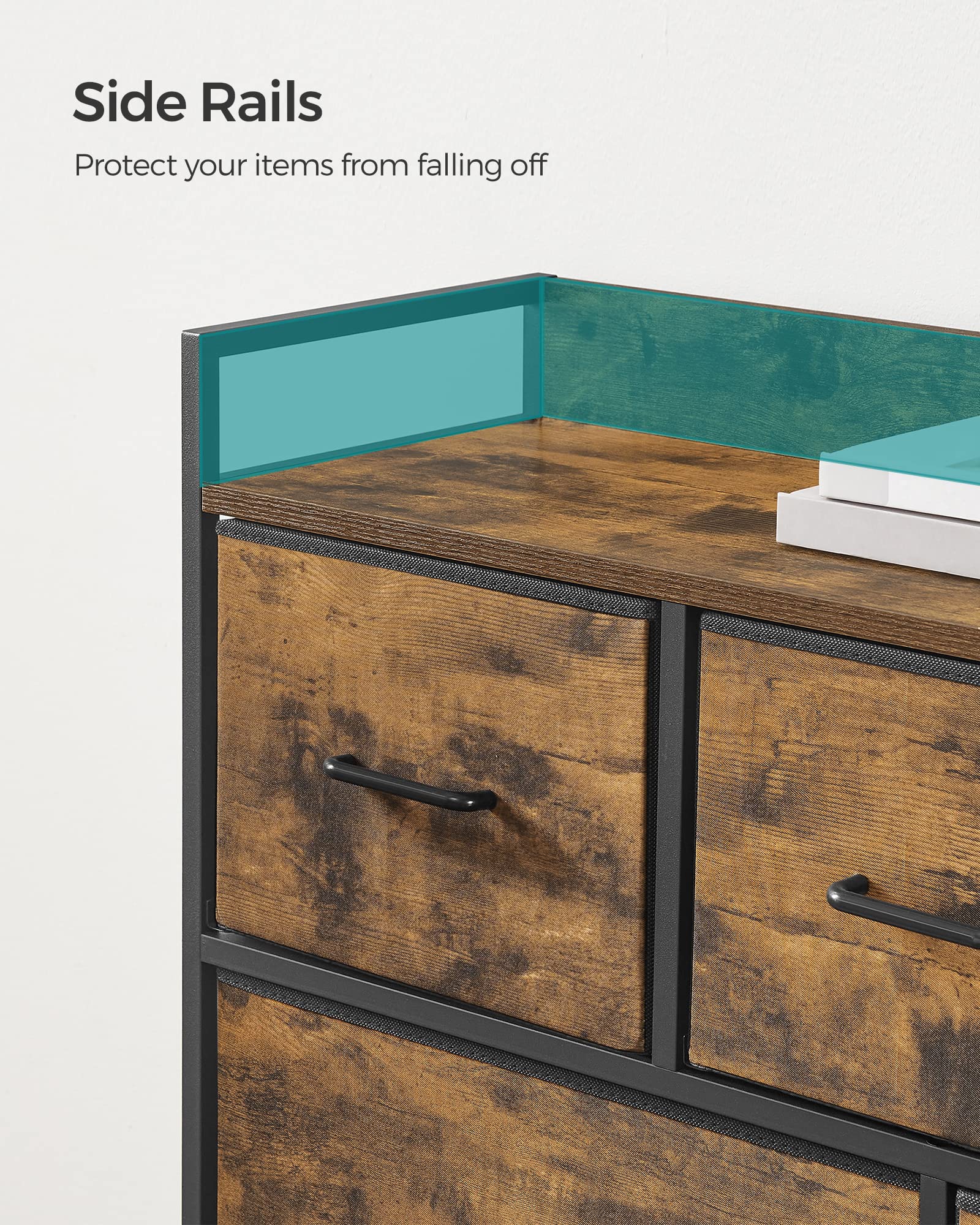 SONGMICS Chest of Drawers - 7 Fabric Drawers | Metal Frame | Rustic Brown & Ink Black | LTS137B01 5