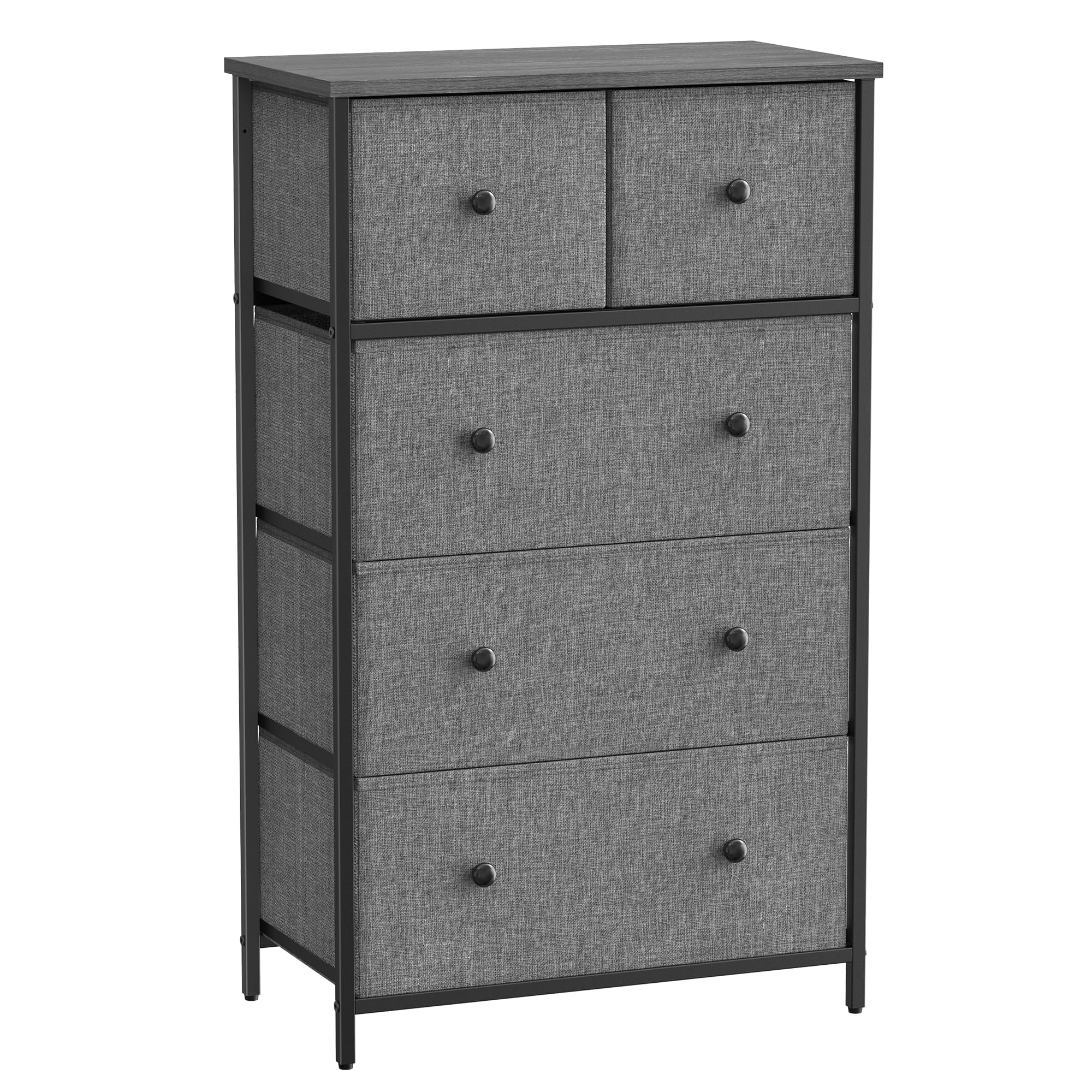 SONGMICS 5-Drawer Fabric Storage Organiser Unit - Grey/Black Wood Grain | 30x56x93 cm