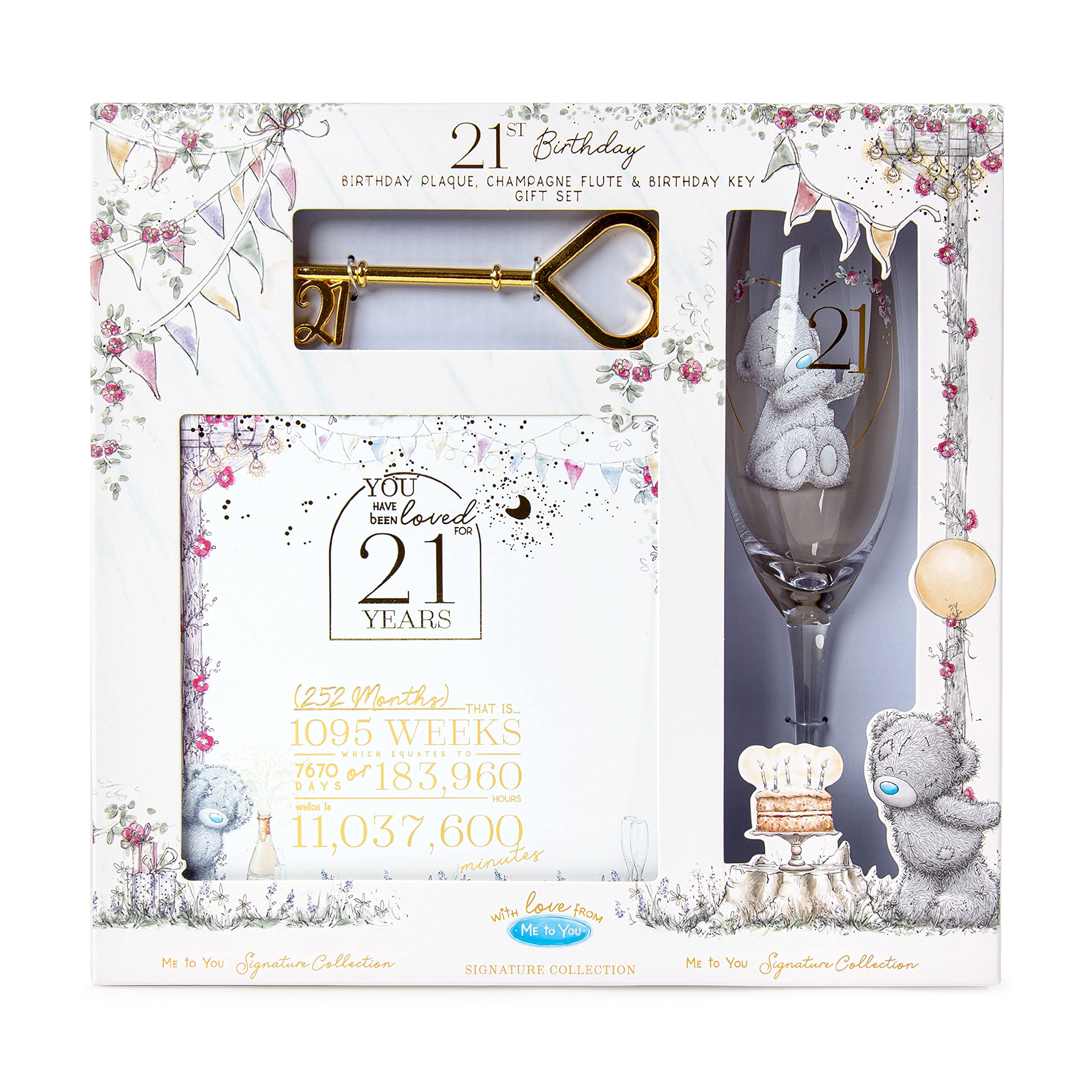 Me To You Bear Tatty Teddy 21st Birthday Gift Set with Champagne Flute and Key 1