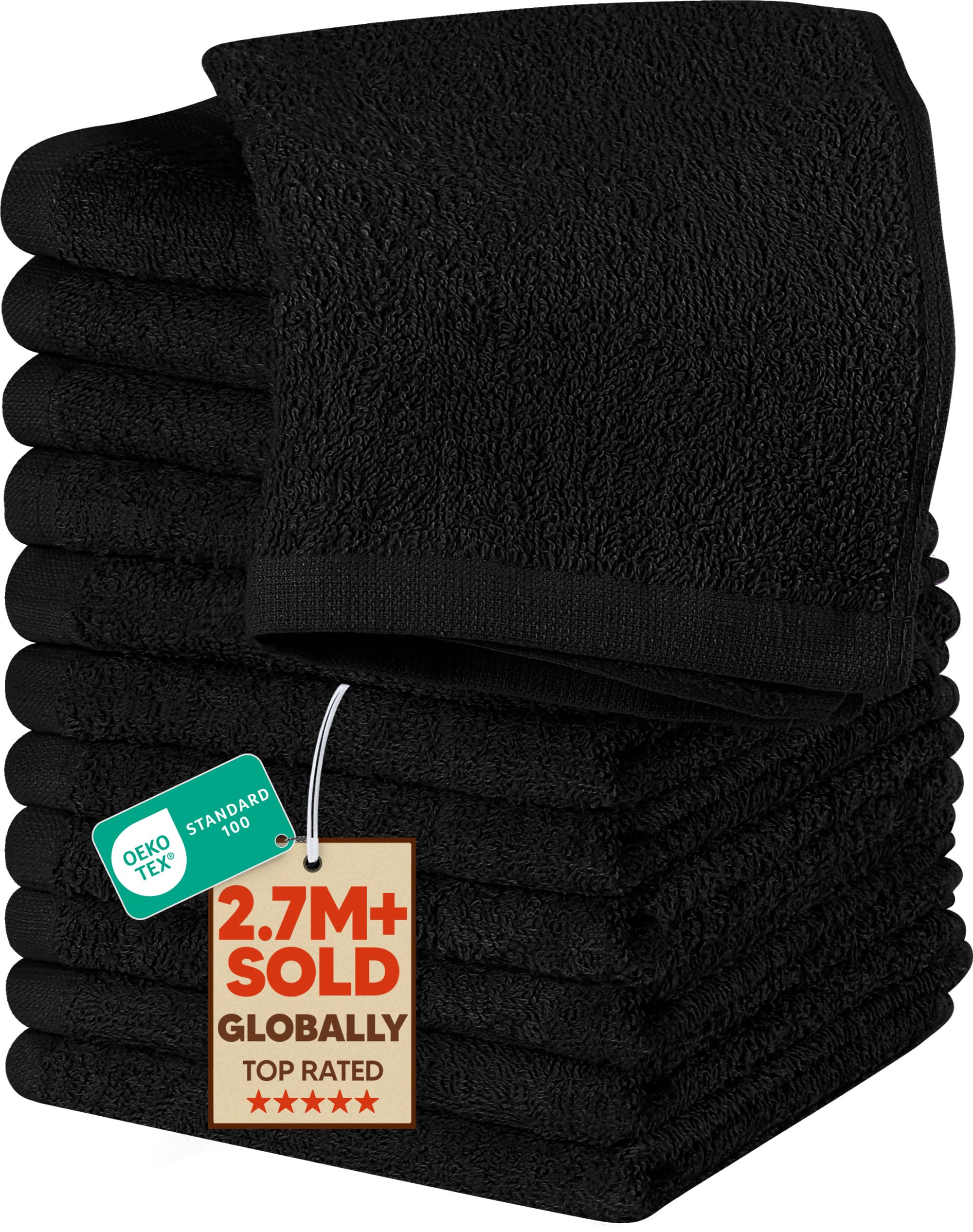 Utopia Towels 100% Ring Spun Cotton Washcloths Set - Black, 12 Pack, 12x12 Inches 1