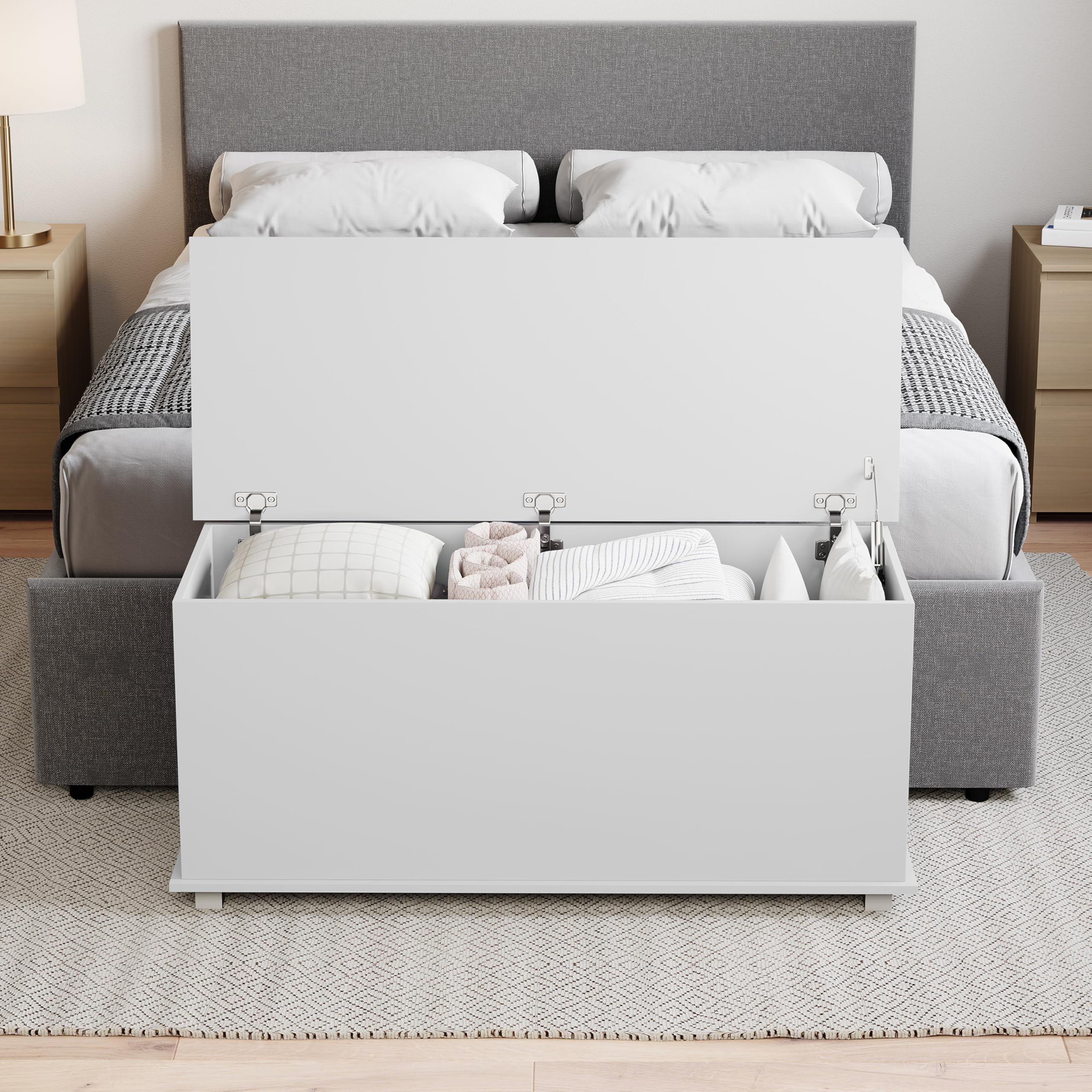 Vida Designs Leon Storage Ottoman - White Wood Chest | 100W x 40D x 48H cm 4