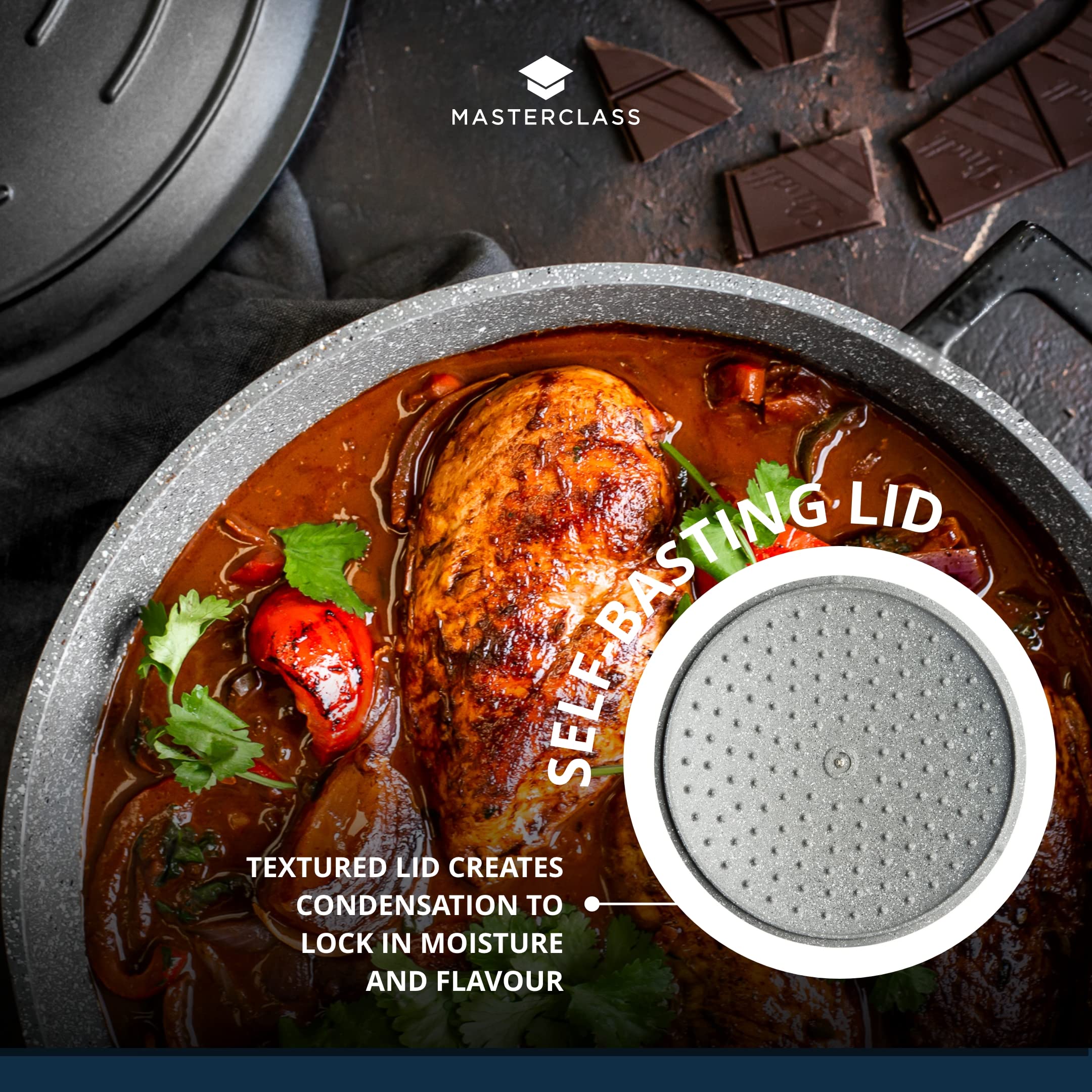MasterClass Shallow Casserole Dish with Lid - 4L/28 cm, Lightweight Cast Aluminium, Induction Safe 6