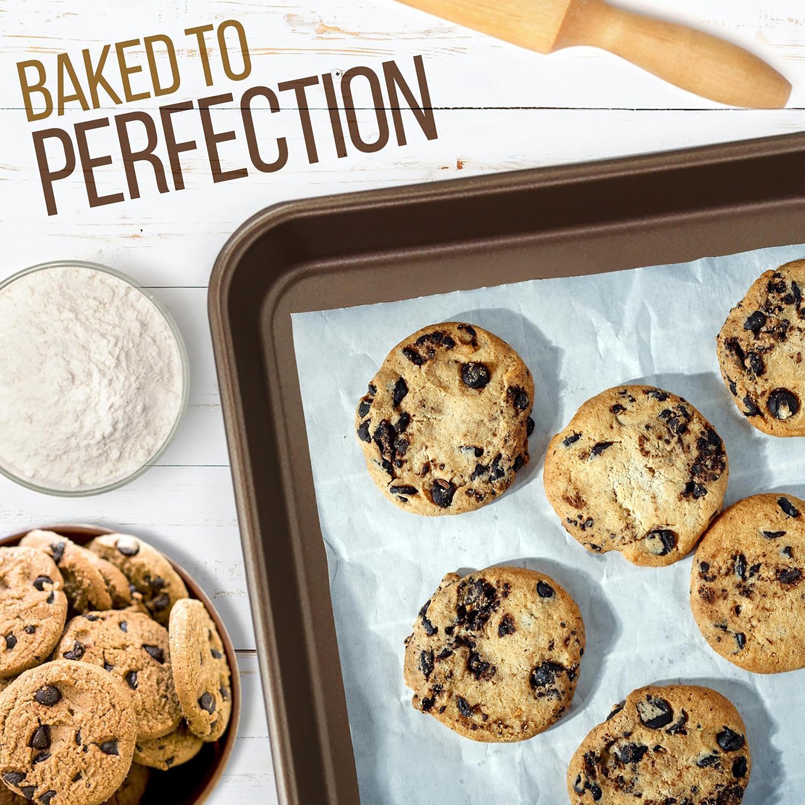 NutriChef Non-Stick Cookie Tray Set - 2-Piece, Carbon Steel, Oven Safe to 445°F 7