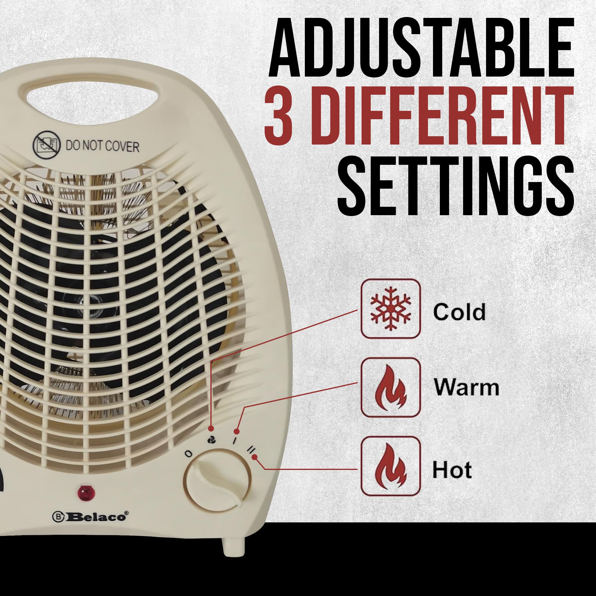 Belaco Portable Electric Fan Heater - 2 Heat Settings (1000W/2000W) | Overheat Protection | Cream 8