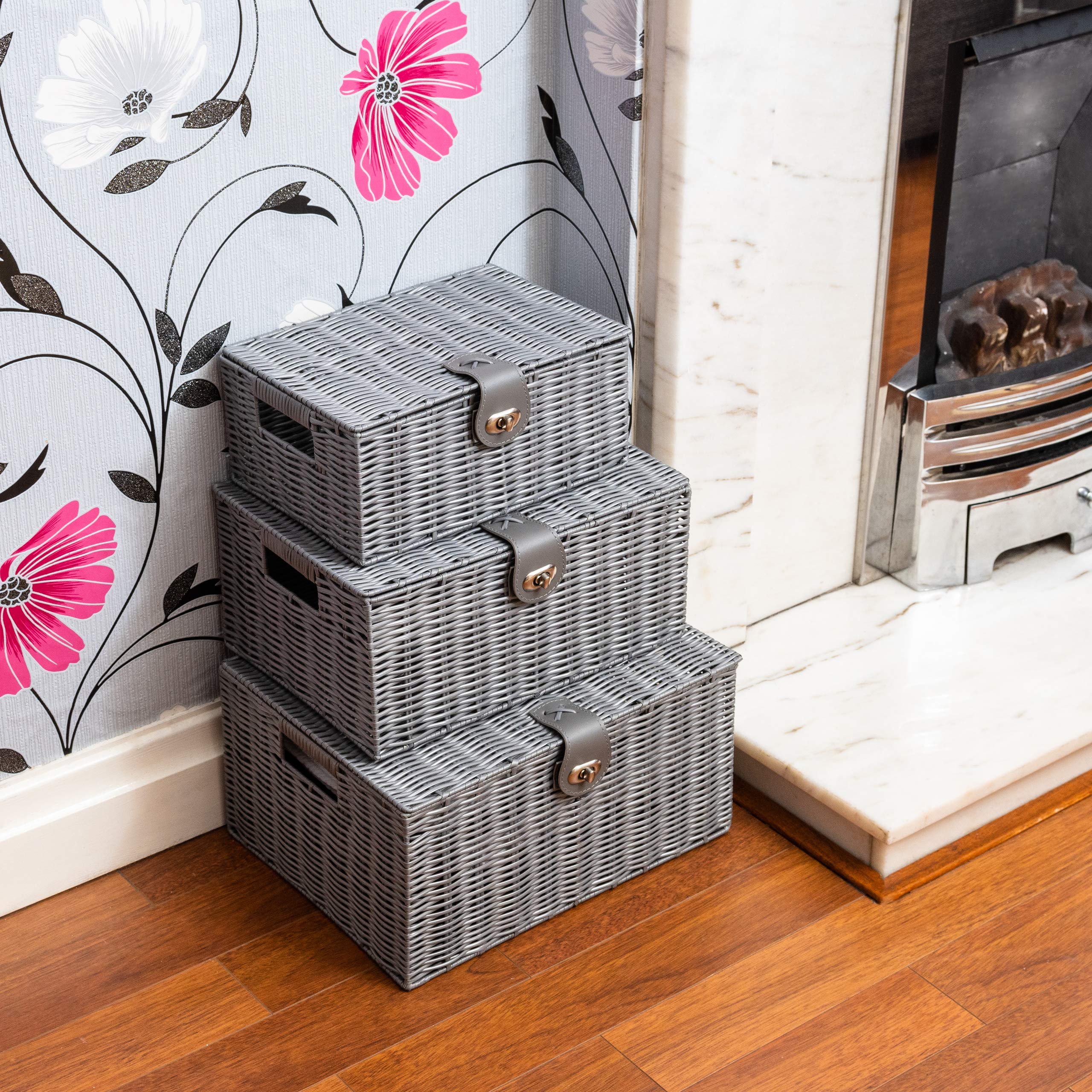 ARPAN Set of 3 Resin Woven Storage Boxes with Lid & Lock | Grey | L, M, S 8