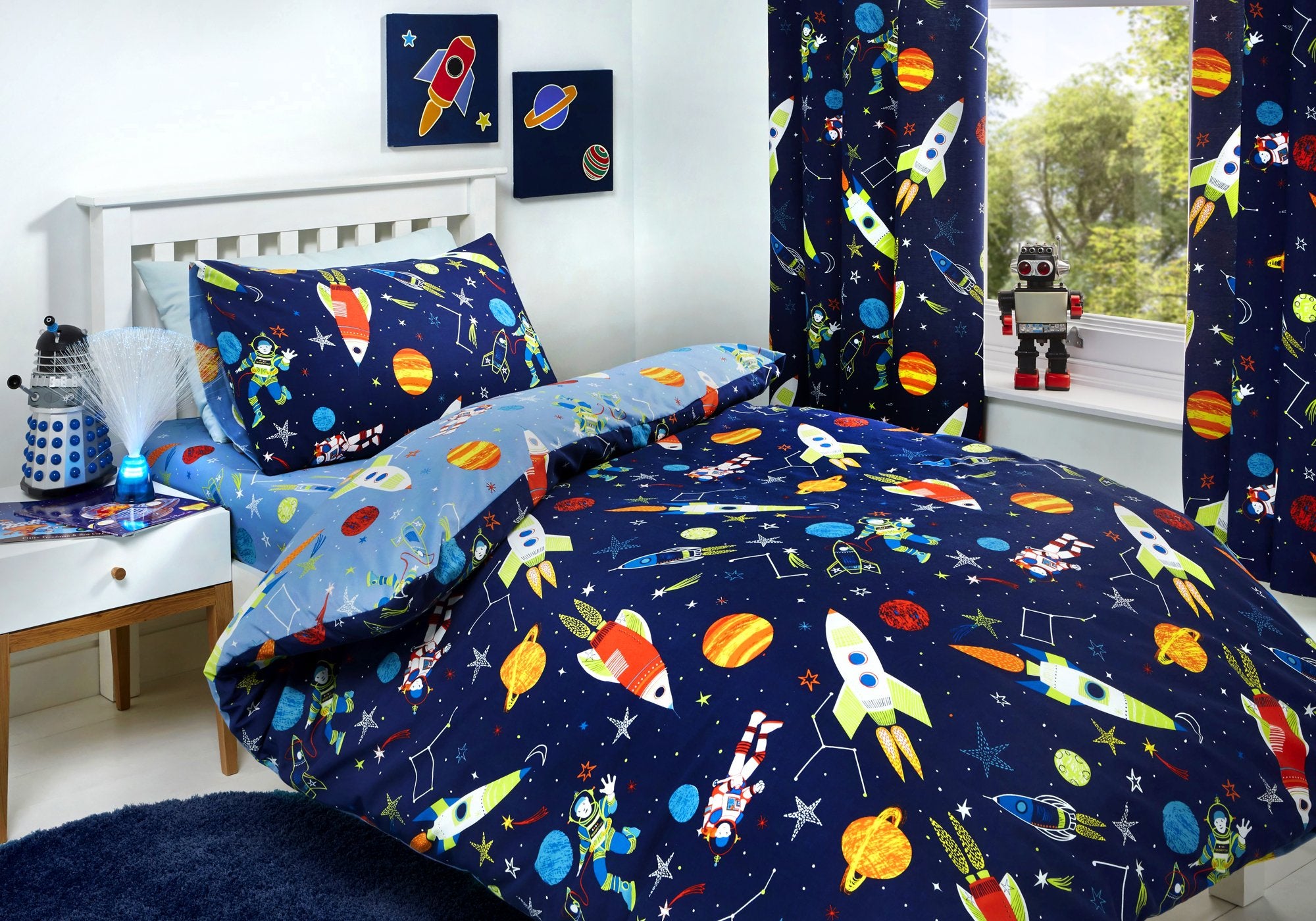 Bedlam Supersonic Glow In The Dark Duvet Cover Set | Double Bed Size | Blue Polyester 1