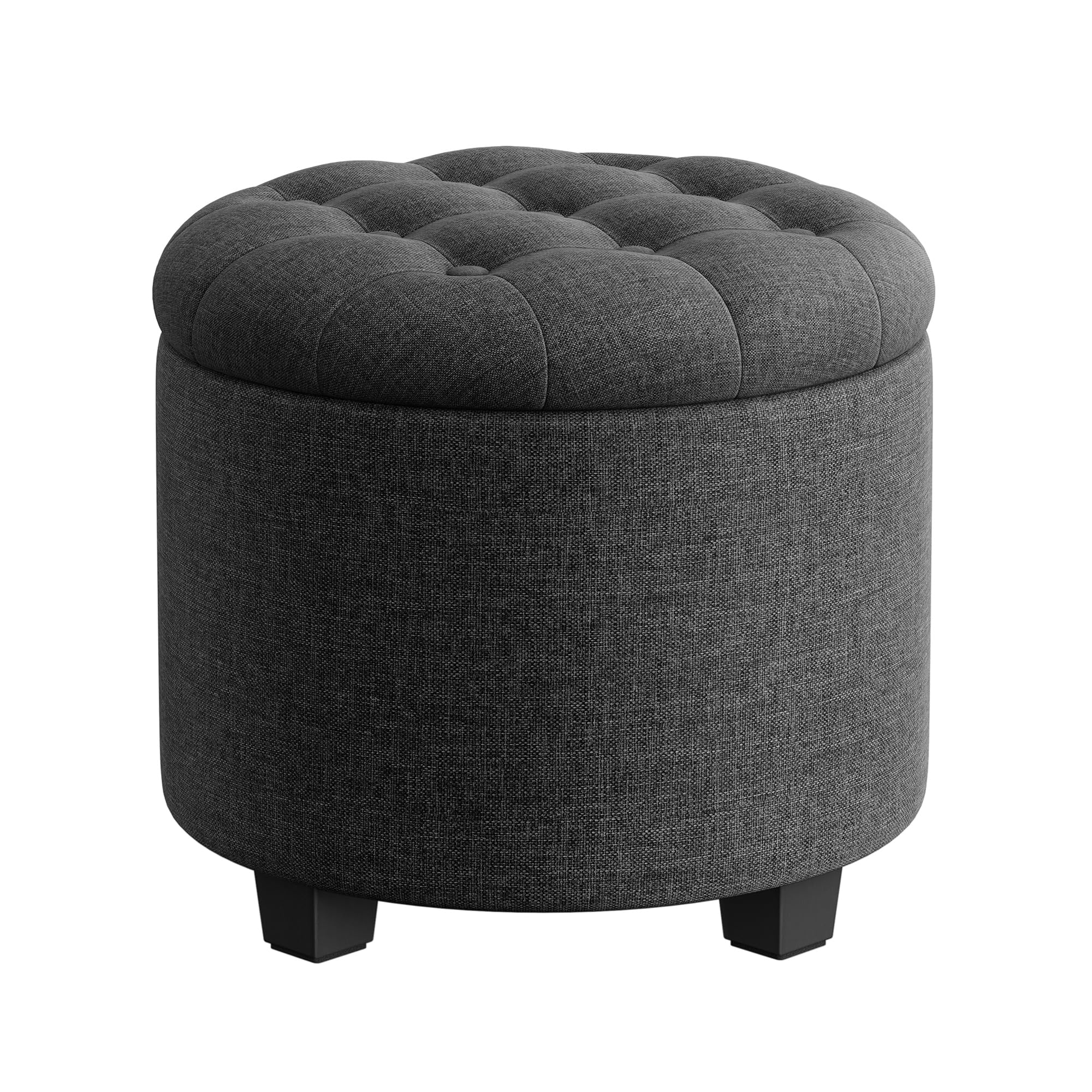 SONGMICS Round Storage Ottoman - Dark Grey Linen-Look | Supports 150 kg | 45 x 45 x 44.5 cm 1