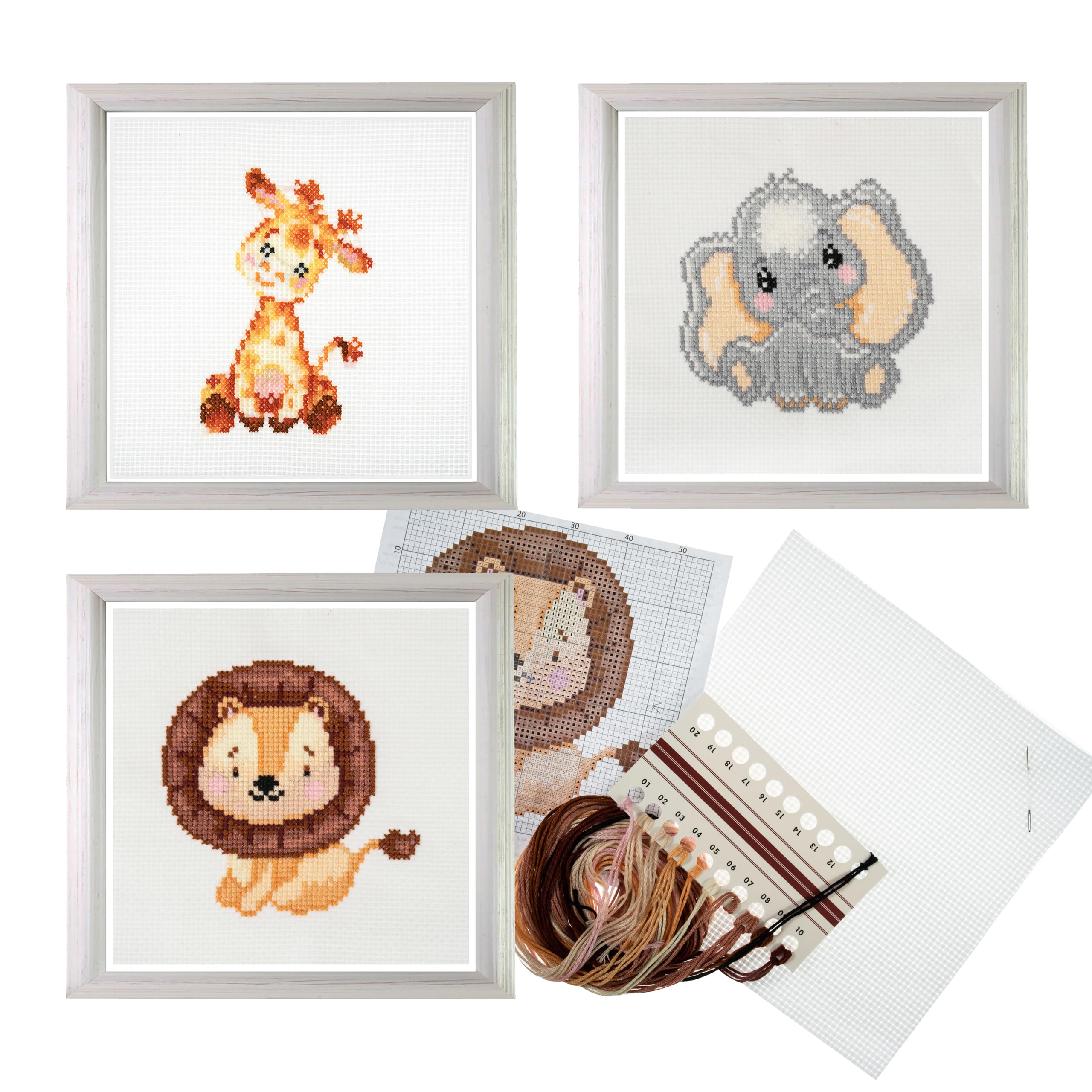Trimits 3PK Cross Stitch Kits for Adults Beginners - Pre Printed Zoo Animals | 13x13cm 1