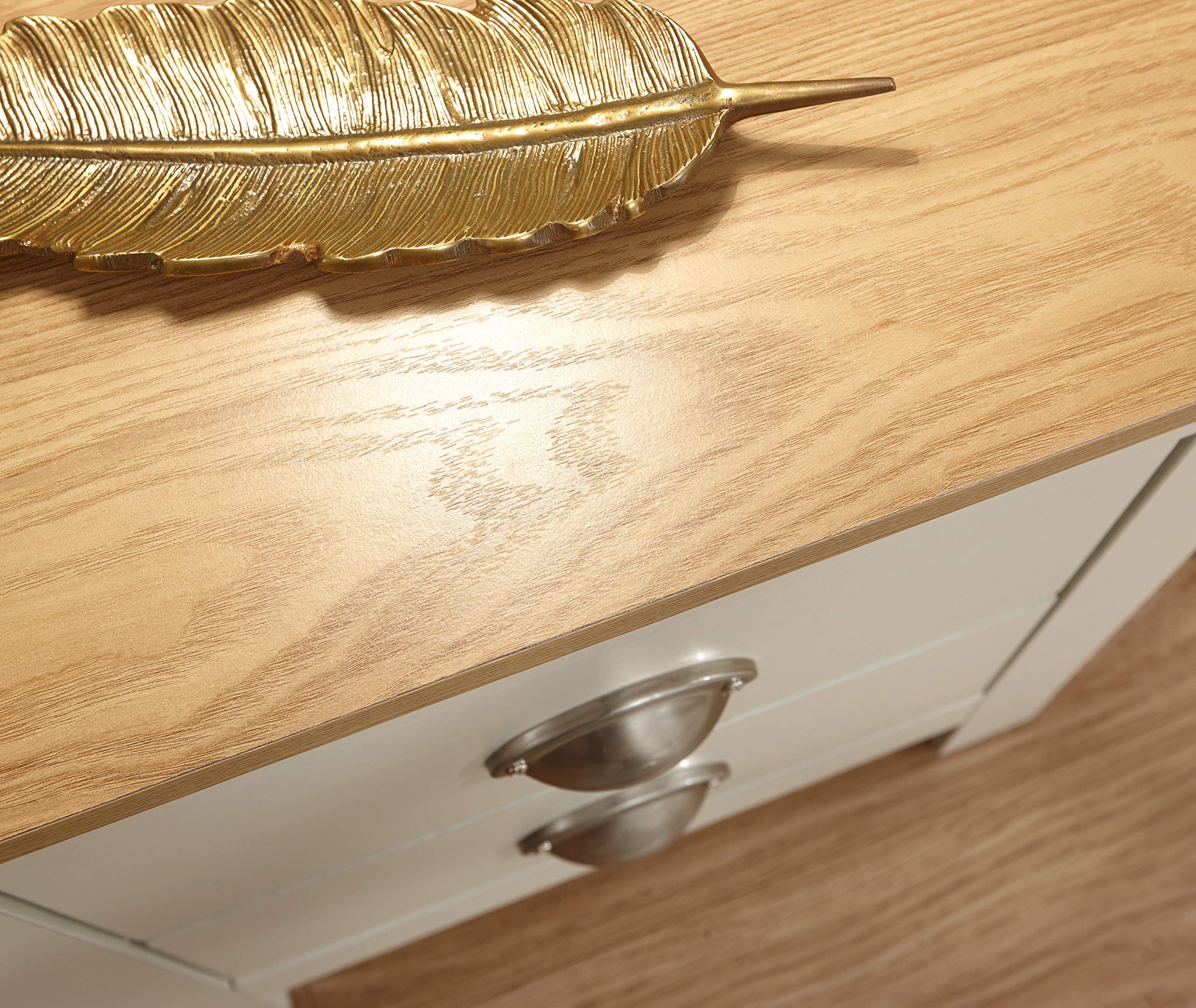 GFW Lancaster 2 Drawer Bedside Table - Cream with Oak Top | Storage | 48.2cm Height 6