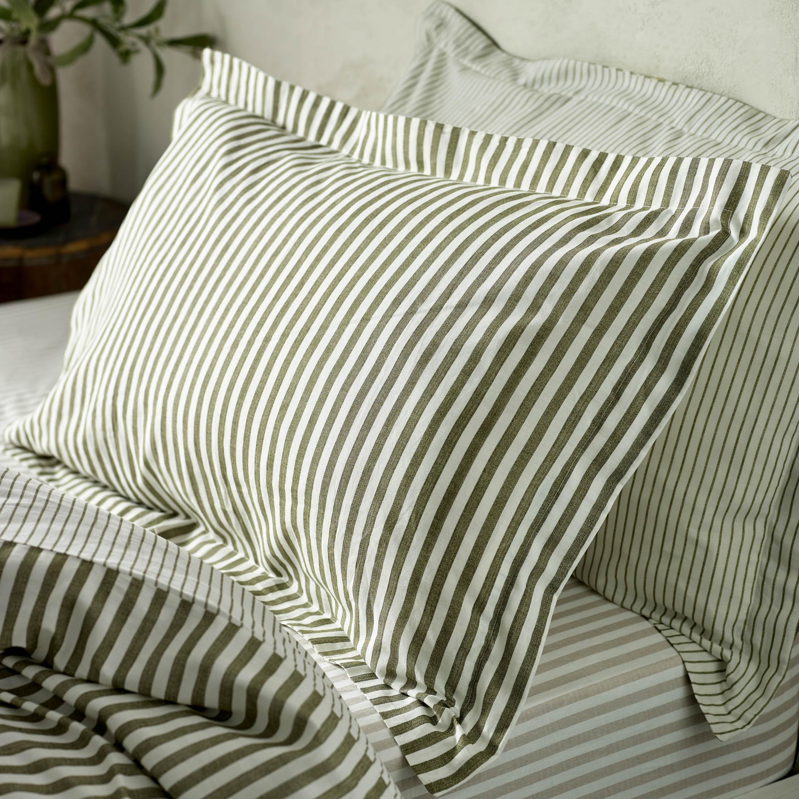furn. Yard Hebden Mélange Stripe Cotton Duvet Set | Olive | King | 100% Washed Cotton 3