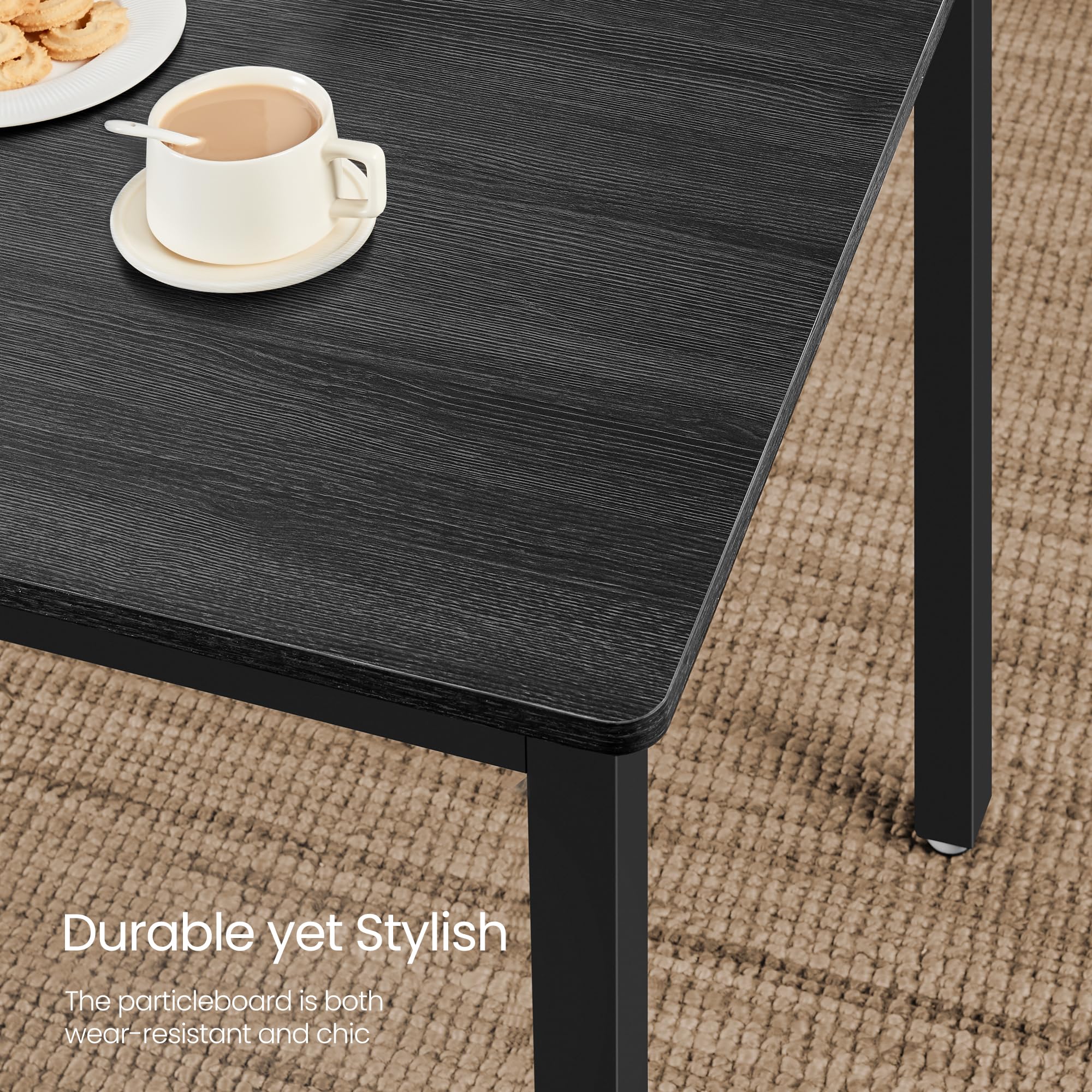 VASAGLE 3 Piece Dining Table Set with 2 Benches | Industrial Design | Seats 4 | Charcoal Grey & Ink Black 8