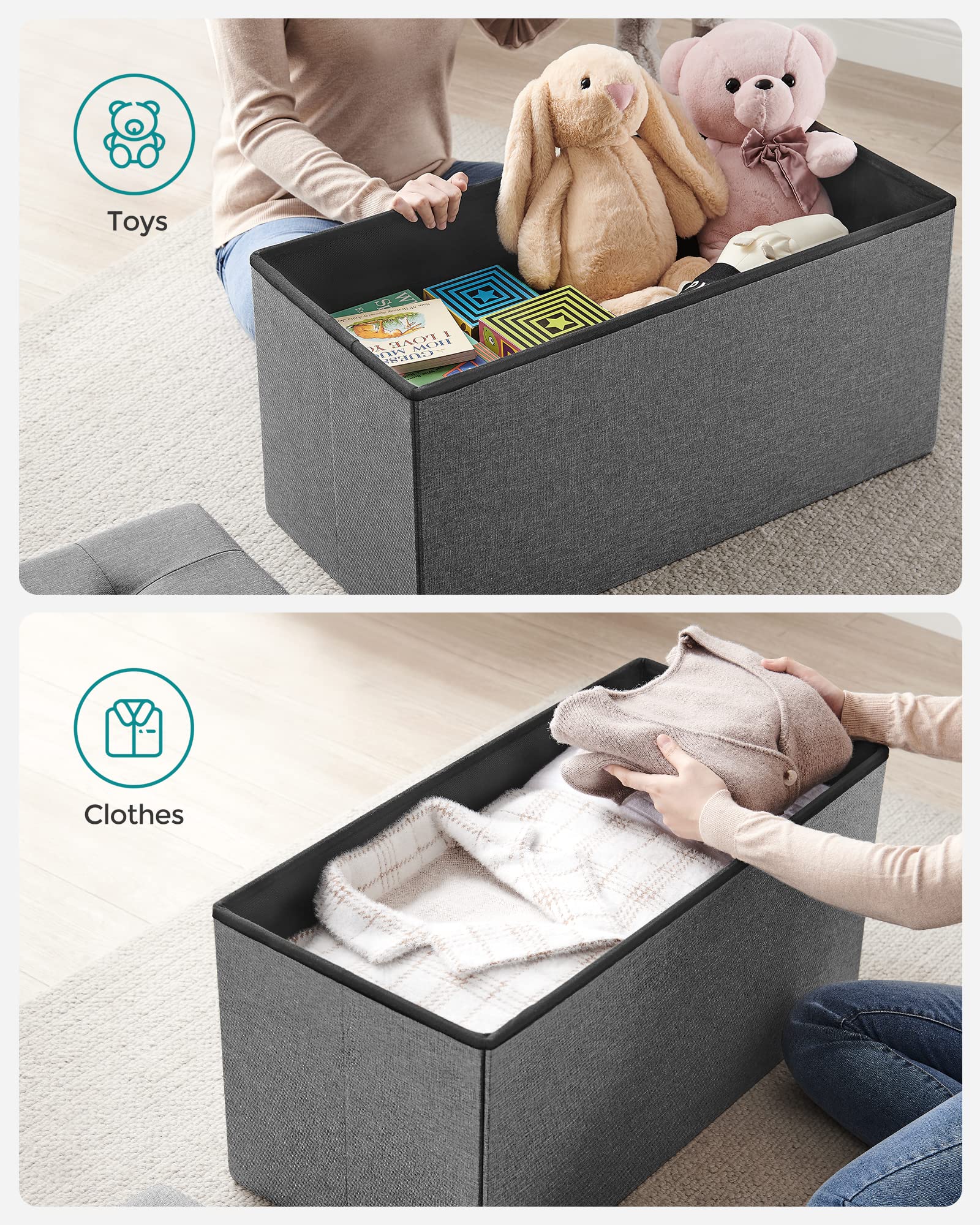 SONGMICS Storage Ottoman - Tufted Chesterfield Style | 80L Capacity | 300 kg Load | Dark Grey 5