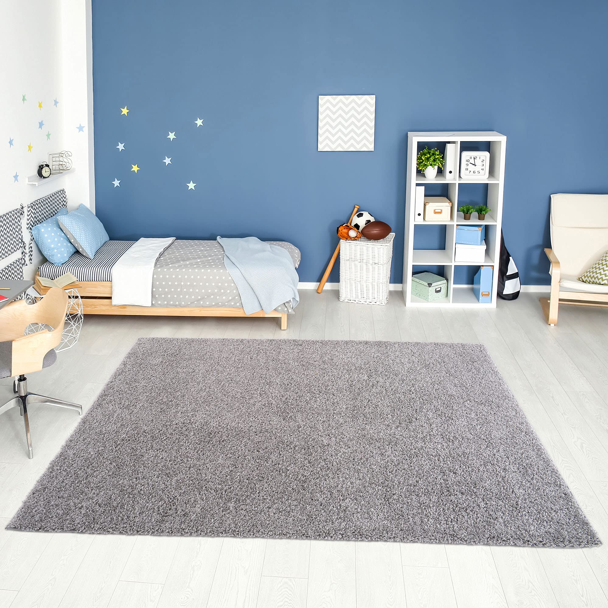 THE RUGS Shaggy Area Rug - Soft Polypropylene for Living Room & Bedroom | 120 x 170 cm Grey 3