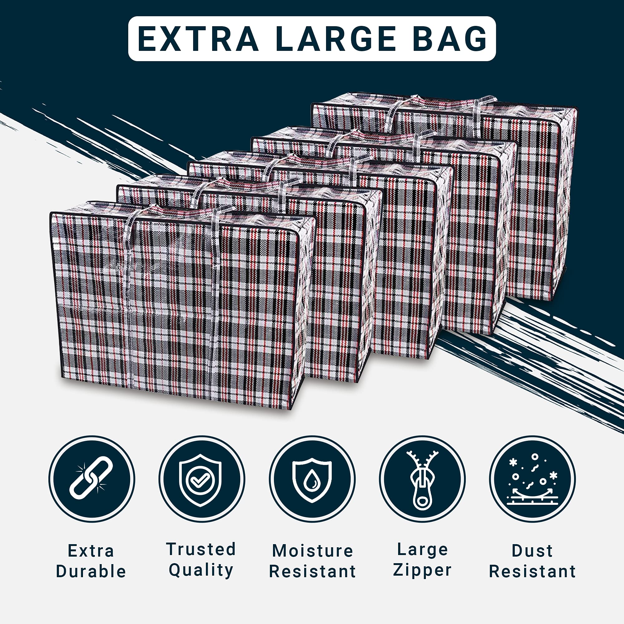 Zuvo Large Laundry Bags with Zip (5-Pack) - Waterproof, Durable Reusable Storage | 60x50x25 cm 5