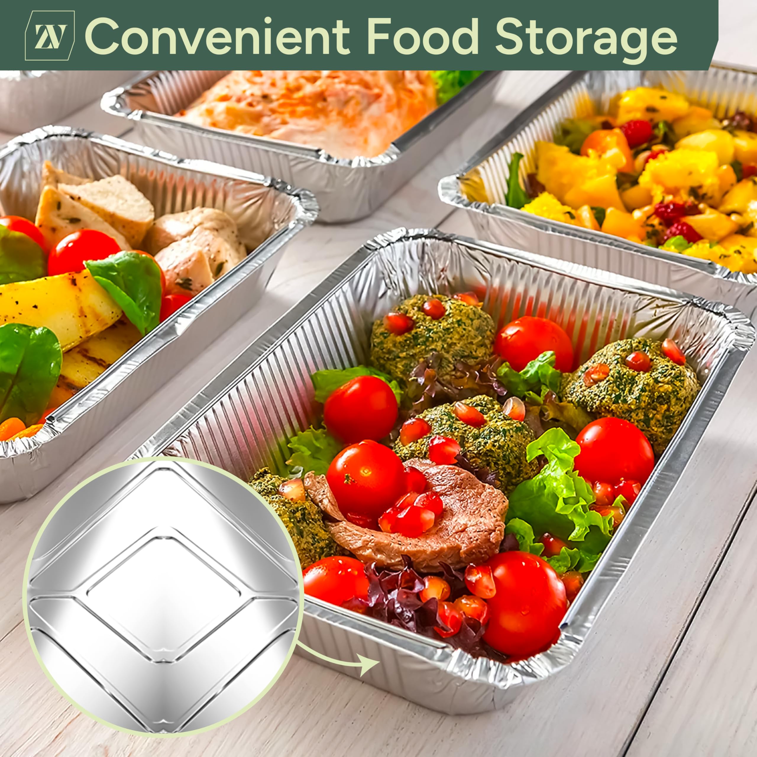 Zuvo Aluminium Foil Cake Pans - 10 Pack | 32cm x 20cm x 3.3cm | Oven & Freezer Safe 3
