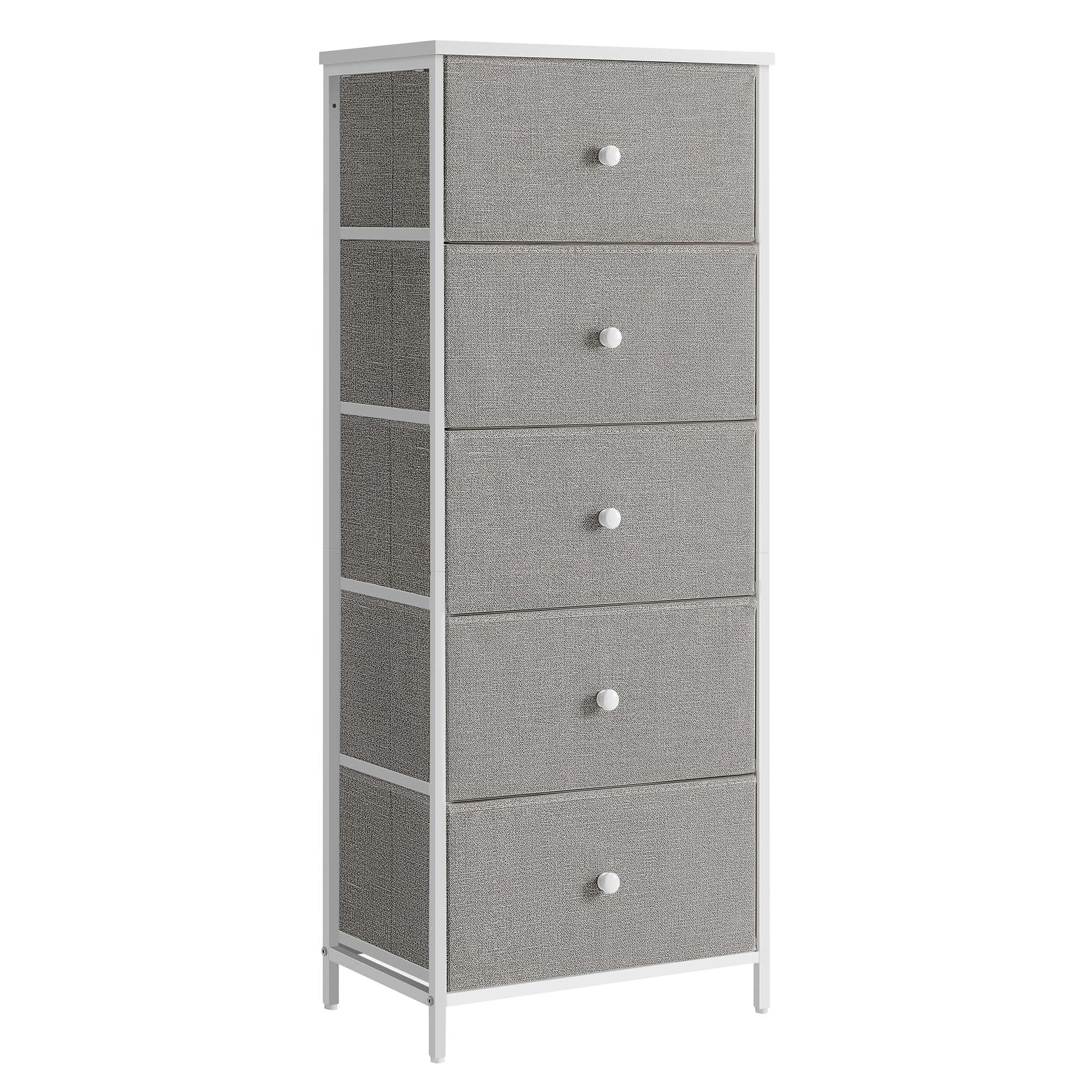 SONGMICS Chest of Drawers - 5 Fabric Drawers, Metal Frame, Tall & Slim Storage | Dove Grey/Cream White 1