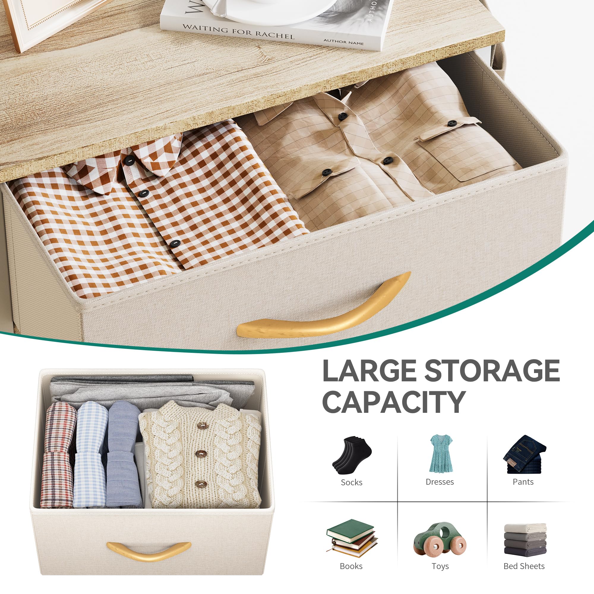 YITAHOME Fabric Chest of Drawers - 8 Drawers | Beige | 85.6W x 97.5H cm 7