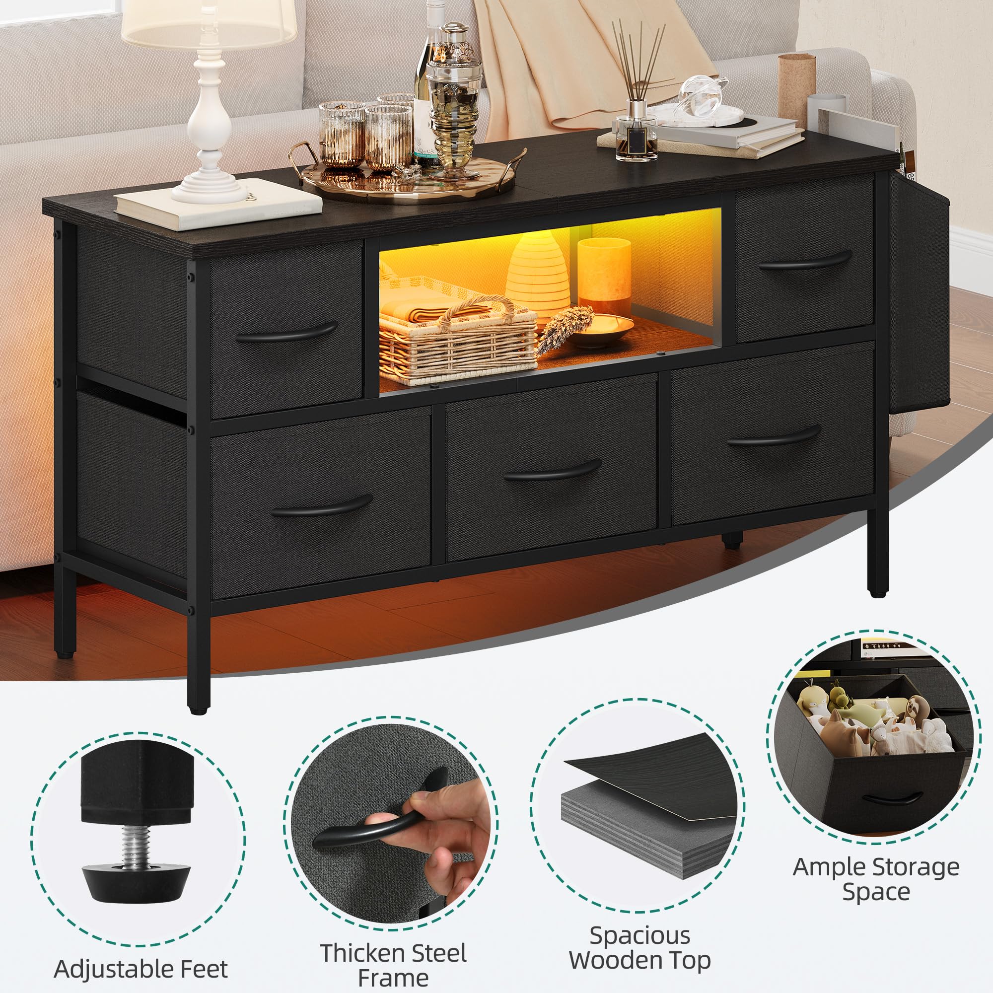 YITAHOME TV Stand Cabinet Unit with 5 Foldable Drawers & RGB LED Lights | Supports Up to 55 Inch TV 3