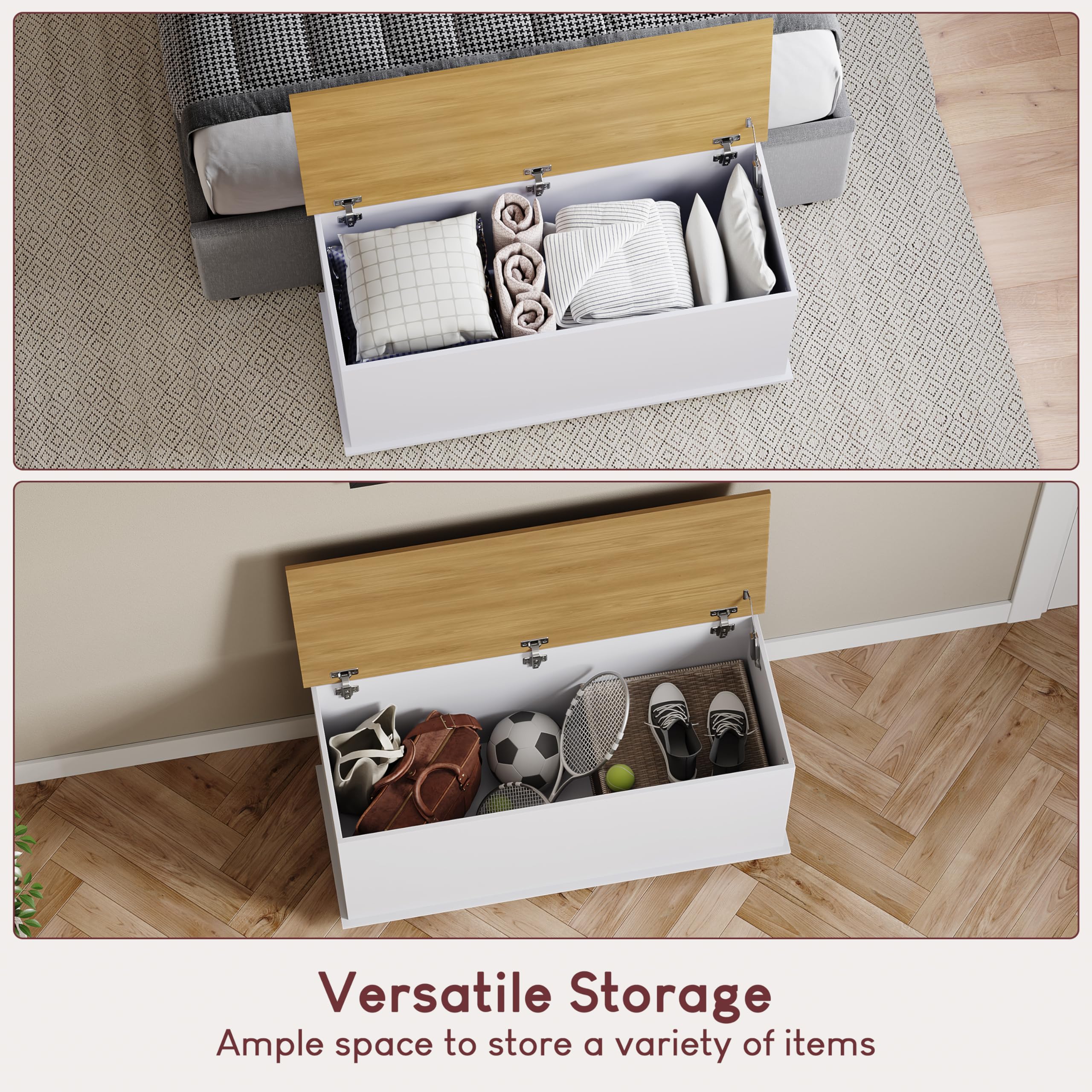 Vida Designs Arlington Storage Ottoman - Spacious Storage | Wood Construction | White Finish | 100x40x48cm 5