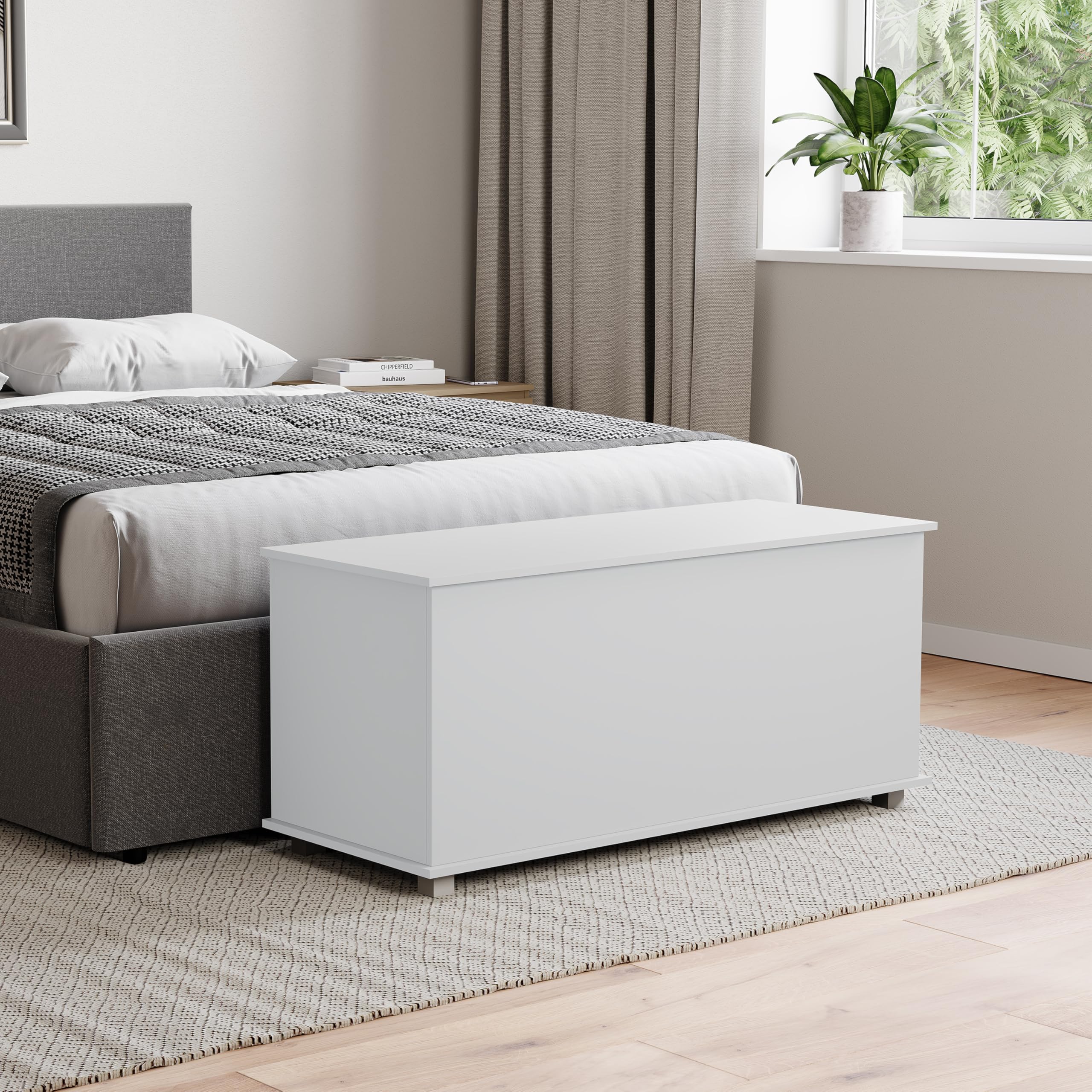 Vida Designs Leon Storage Ottoman - White Wood Chest | 100W x 40D x 48H cm 1