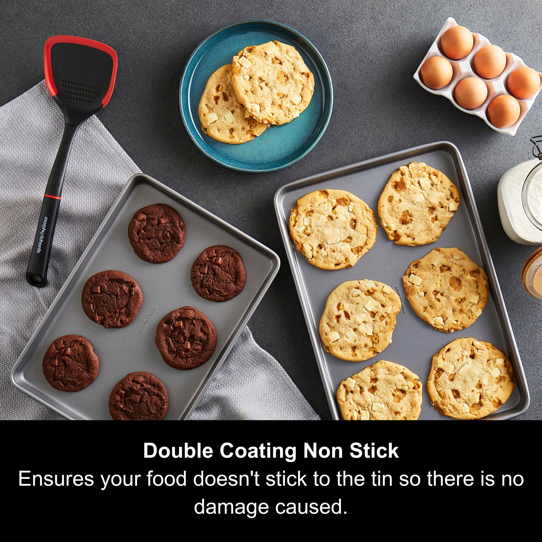 Morphy Richards 2 Piece Carbon Steel Oven Tray Set - Heavy Duty Non-Stick | Oven Safe to 230°C 2