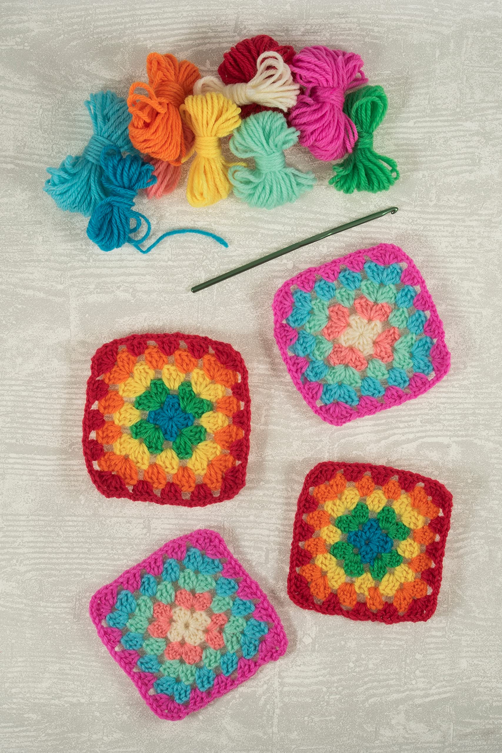 Trimits 'My First' Crochet Kit - Makes 4 Granny Squares | Polyester Yarn | Includes Hook 8