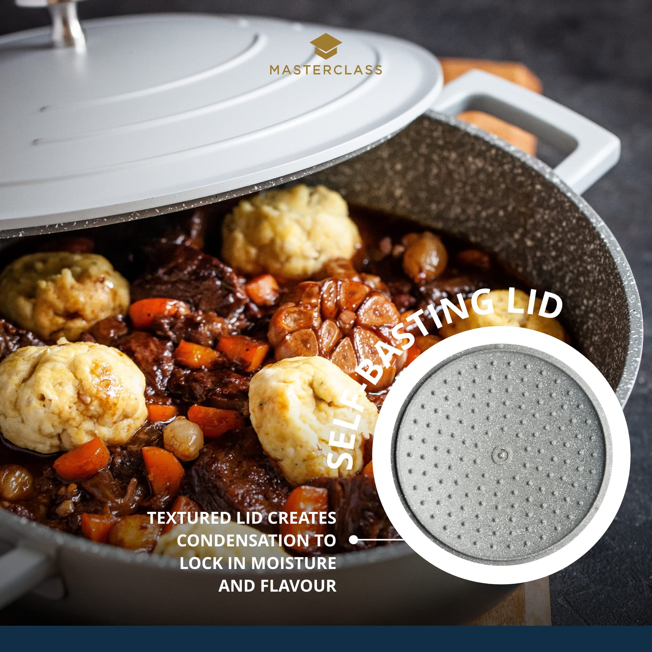 MasterClass Cast Aluminium Shallow Casserole Dish - 28cm, 4L Capacity | Hob to Oven | Grey Ombre 5