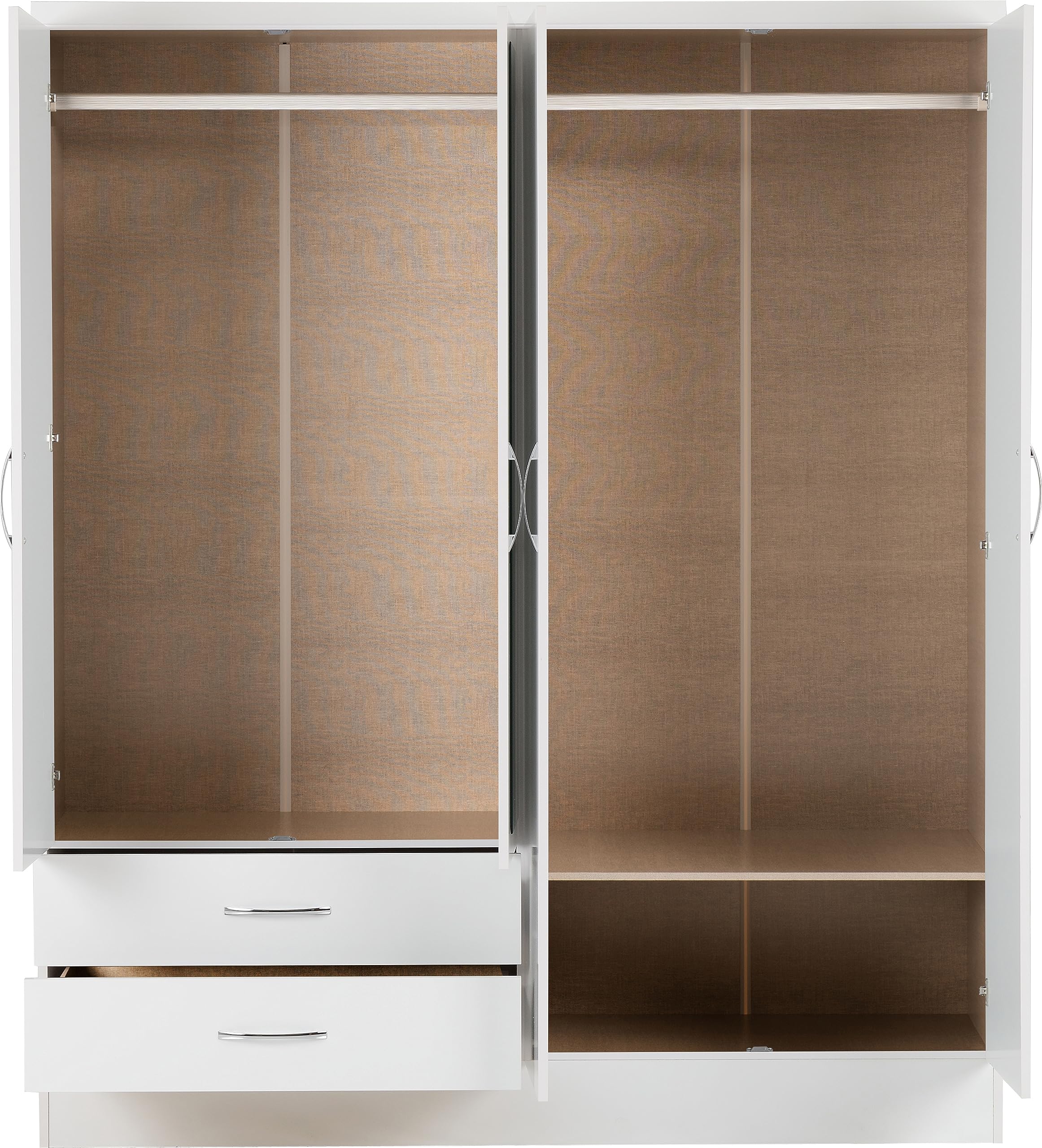 Seconique Nevada 4 Door 2 Drawer Wardrobe - White Gloss Finish | Composite Board & MDF 6
