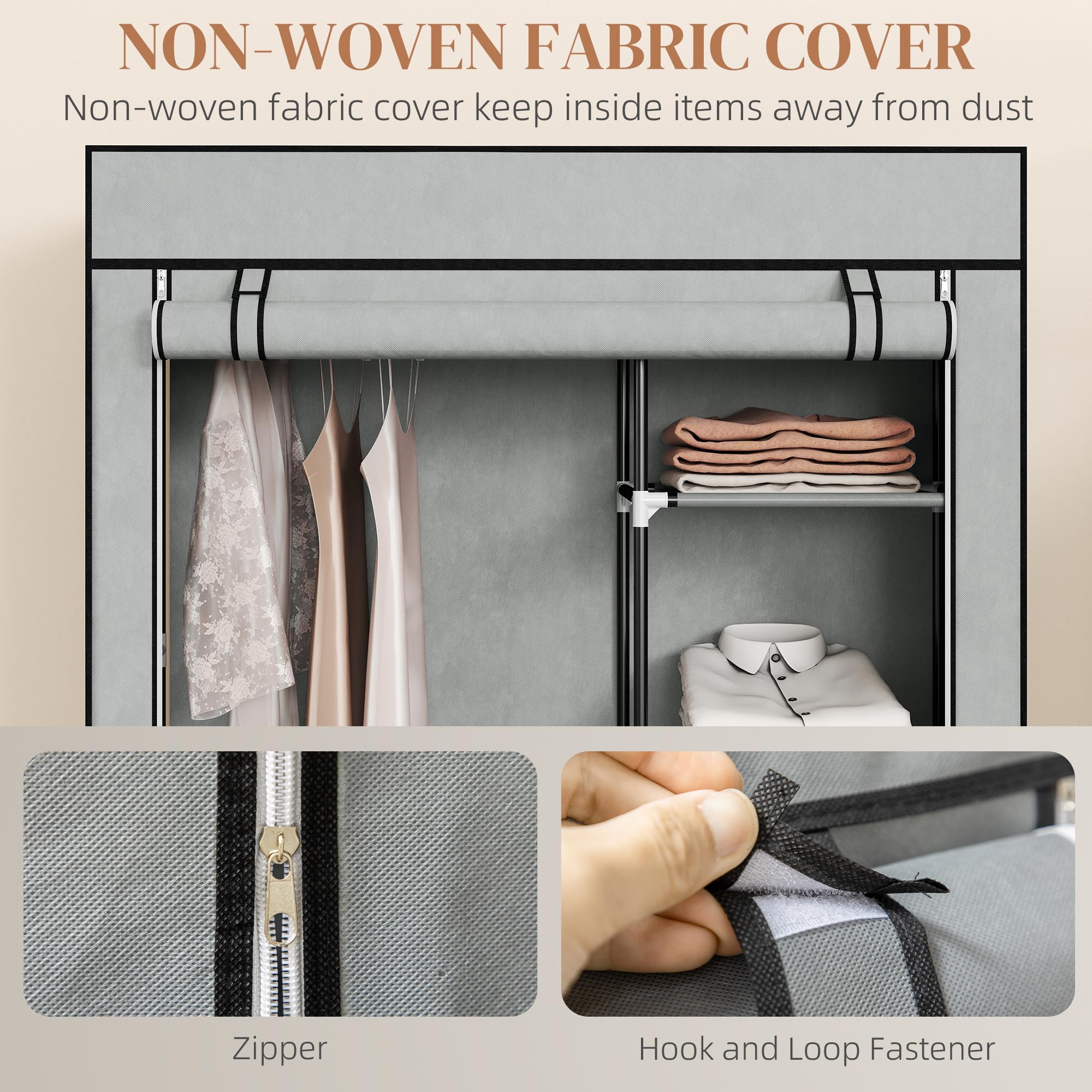 HOMCOM Portable Foldable Closet with 6 Shelves and Hanging Rail | Light Grey | 103W x 43D x 162.5H cm 4