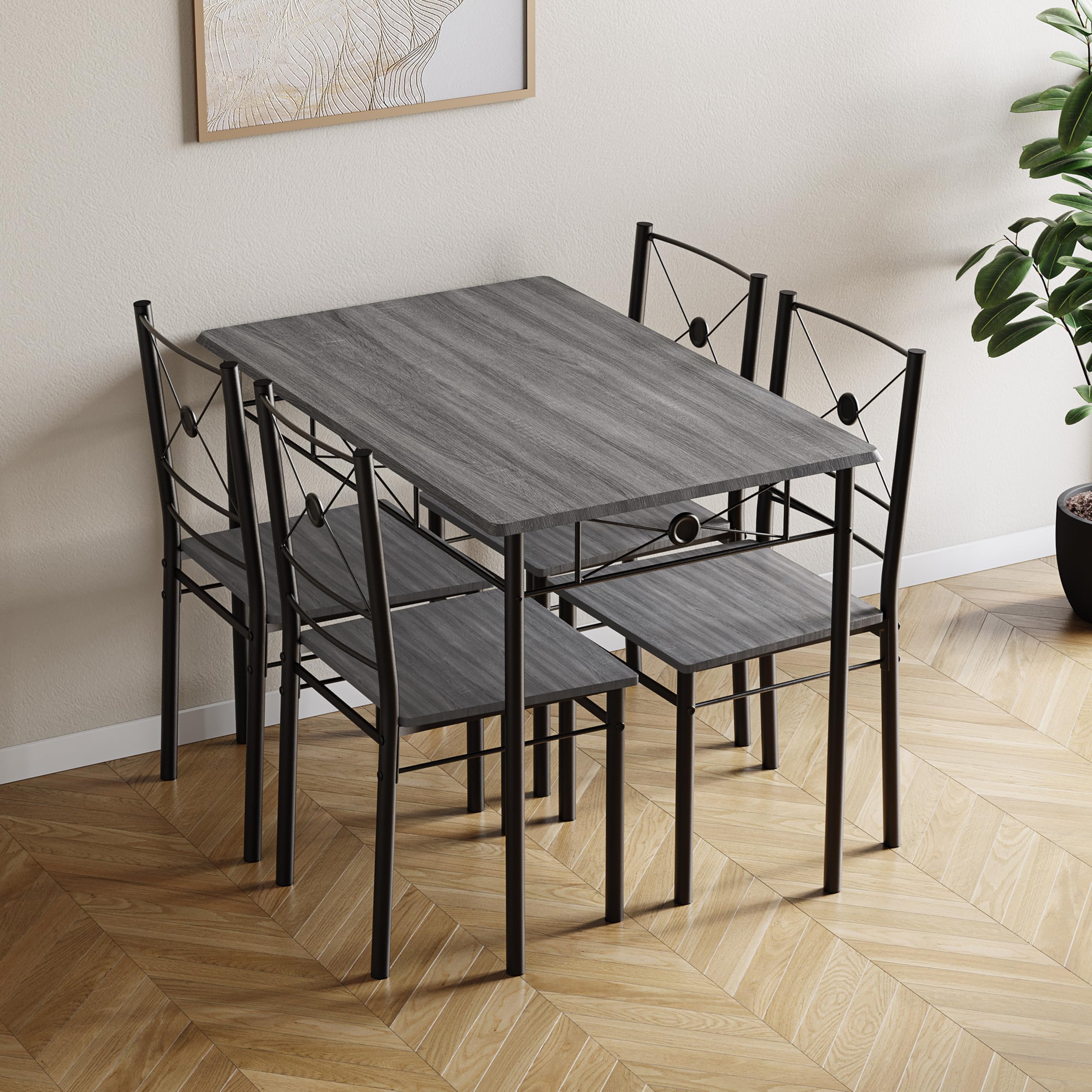 Vida Designs Roslyn 4 Seater Dining Set - Grey | Engineered Wood & Carbon Steel | 110cm Table 5