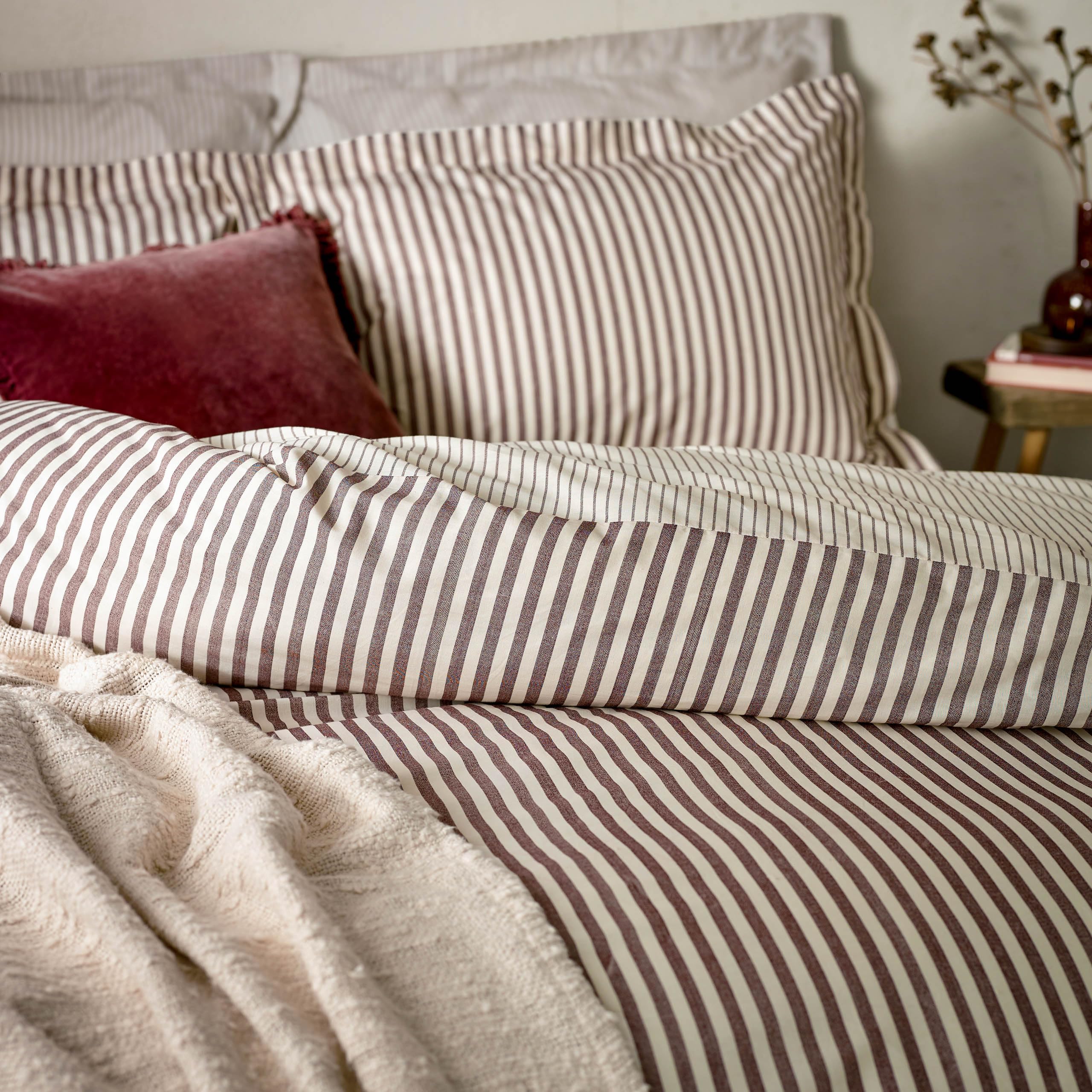 furn. Hebden Mélange Stripe Pillowcase Pair | 100% Cotton | 50 x 75cm | Beetroot 2