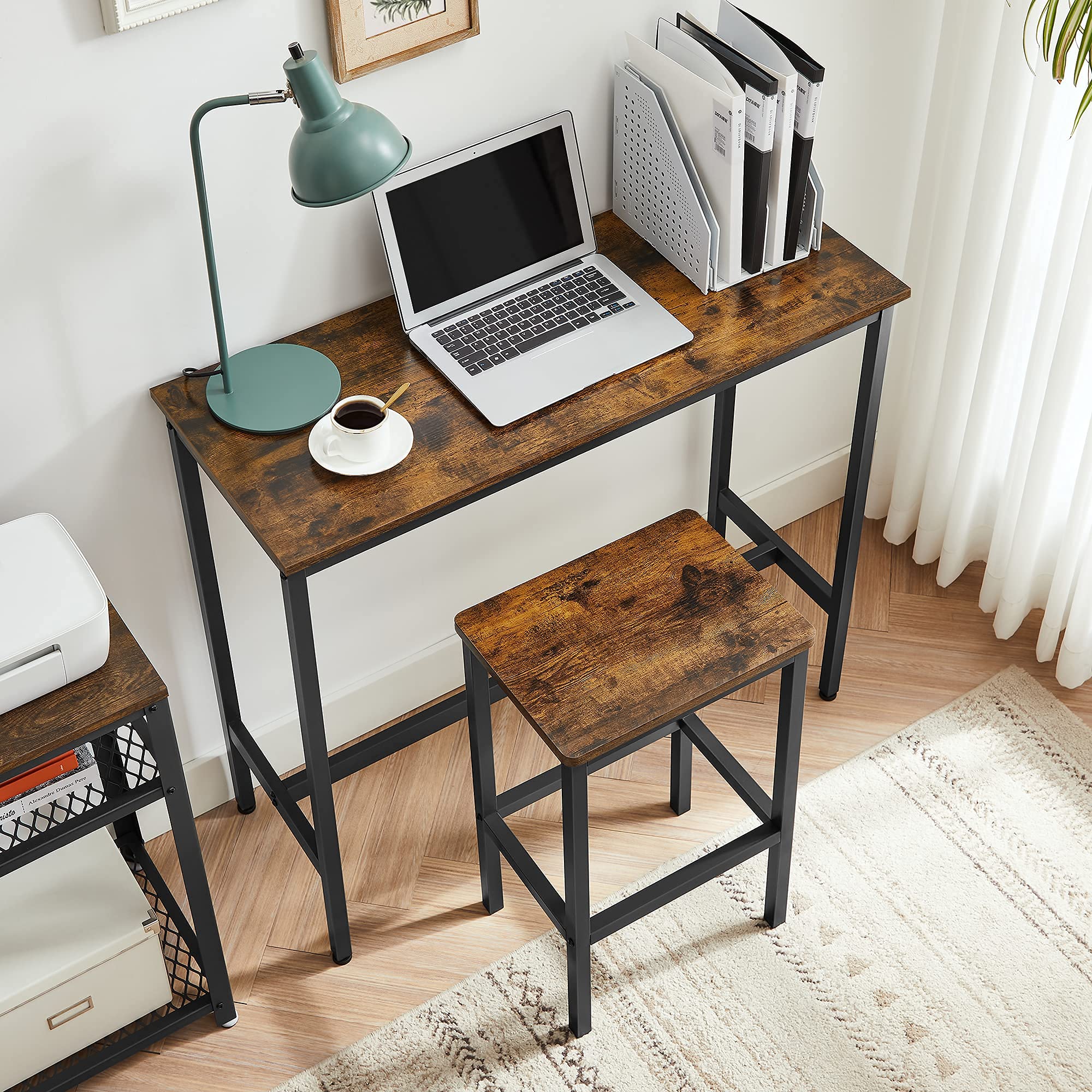 VASAGLE Bar Set - Rustic Brown & Black Dining Table with 2 Stools | 100x40cm Tabletop 5