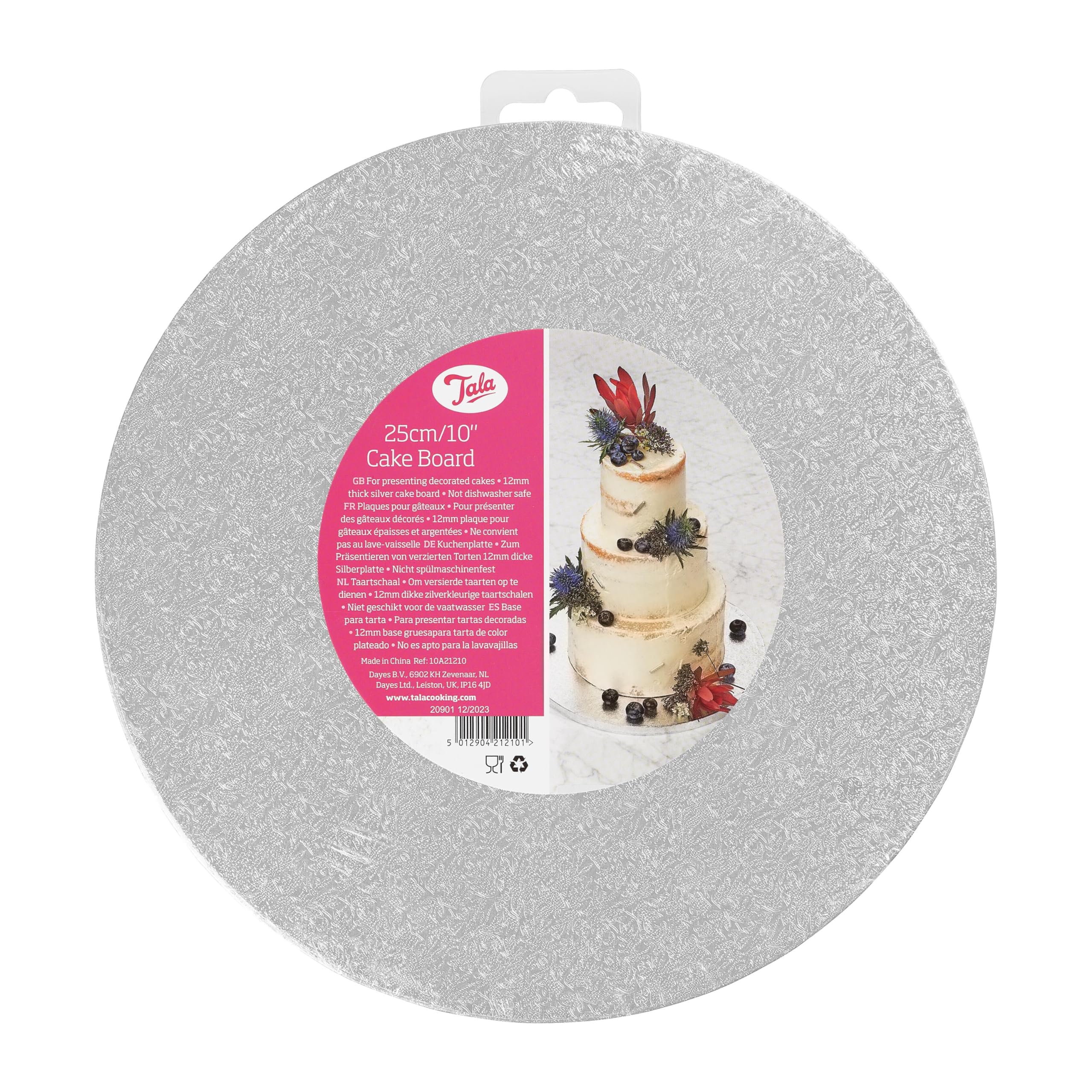 Tala 12 Inch Round Cake Drum | Extra Thick 12mm Support | Silver Embossed Foil Finish 4