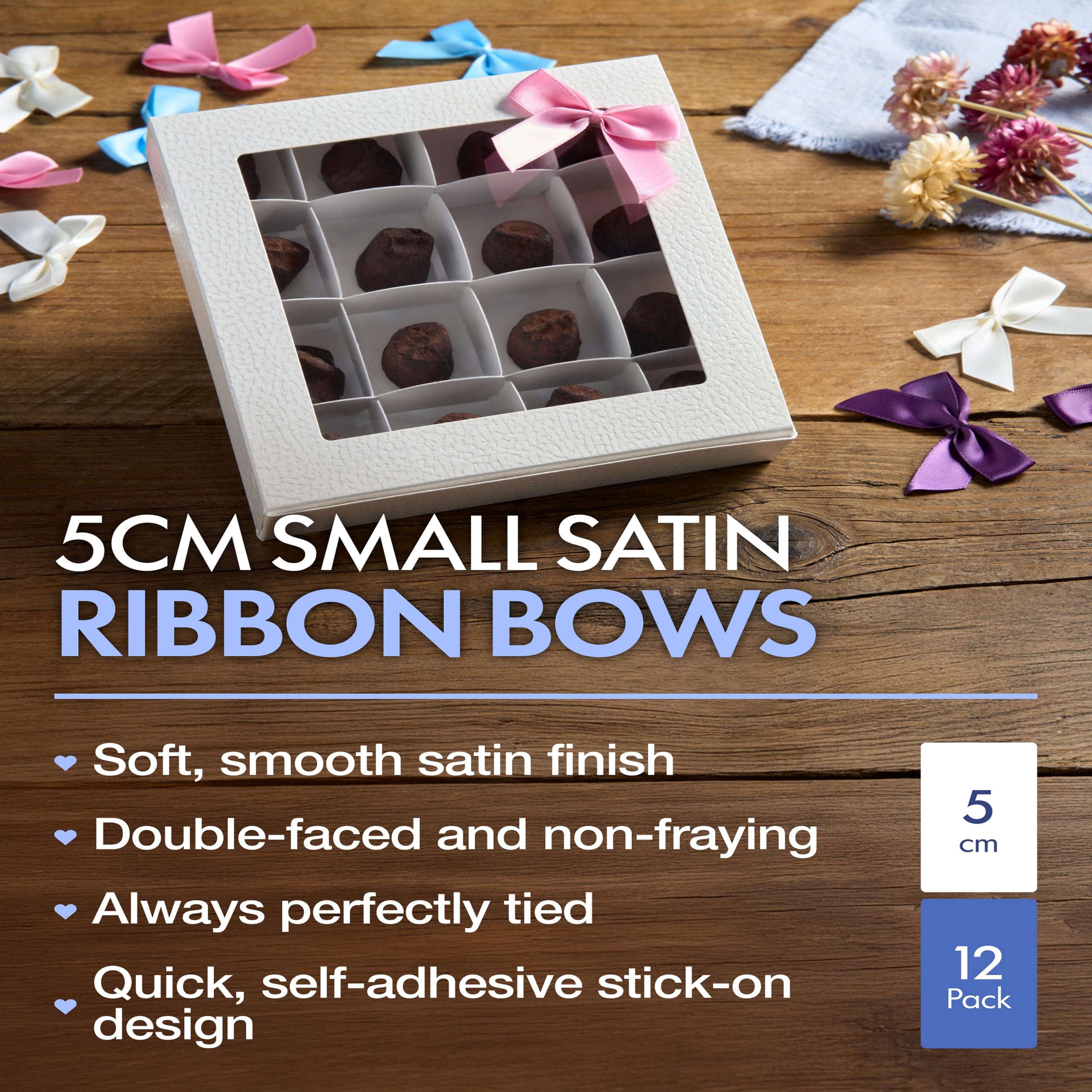 Italian Options Satin Self Adhesive Ribbon Bows - 5 cm, 12 Pack | Pale Blue | Craft & Gift Embellishment 2
