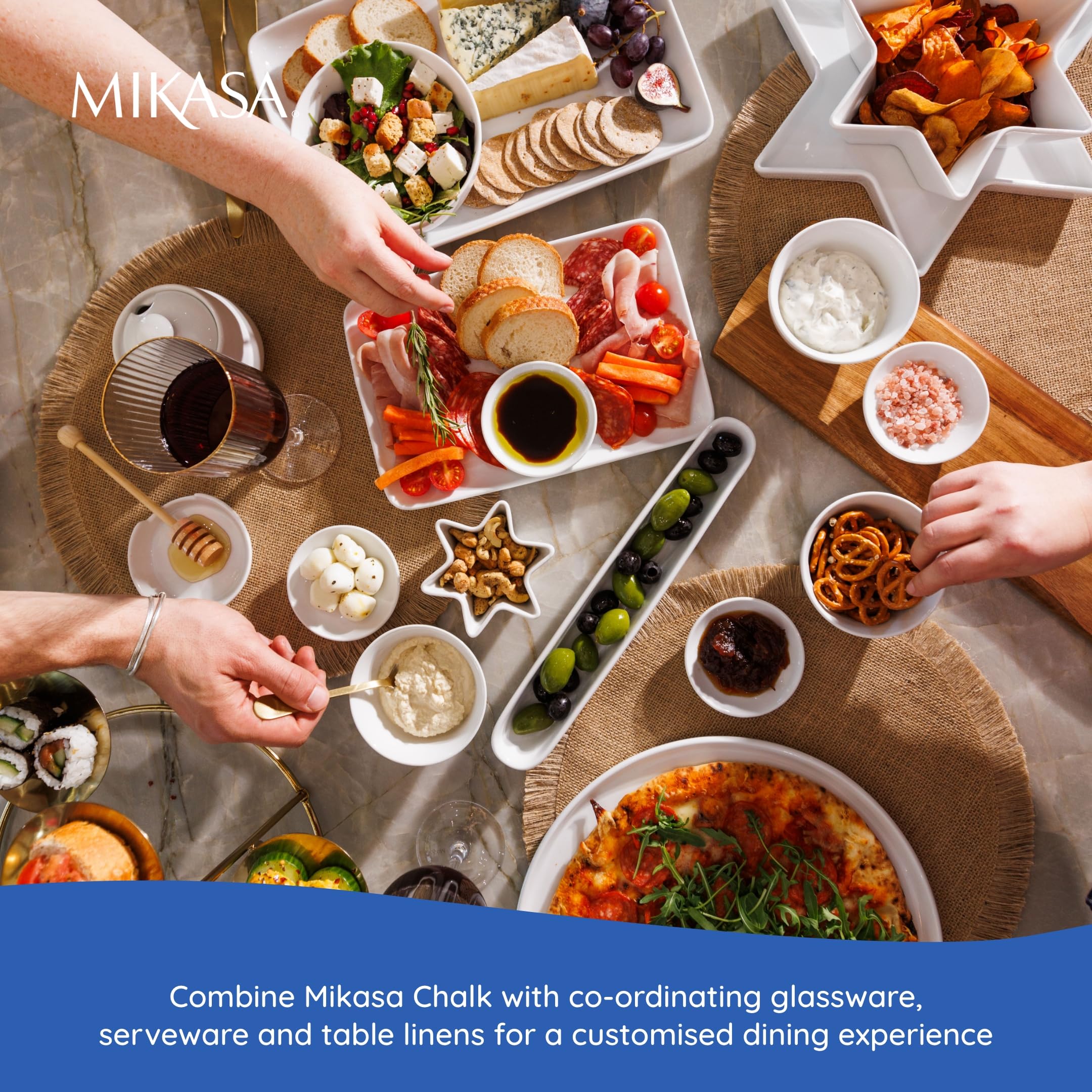 MIKASA Chalk White Porcelain Rectangular Serving Platter 33 x 22cm | Dishwasher Safe 7