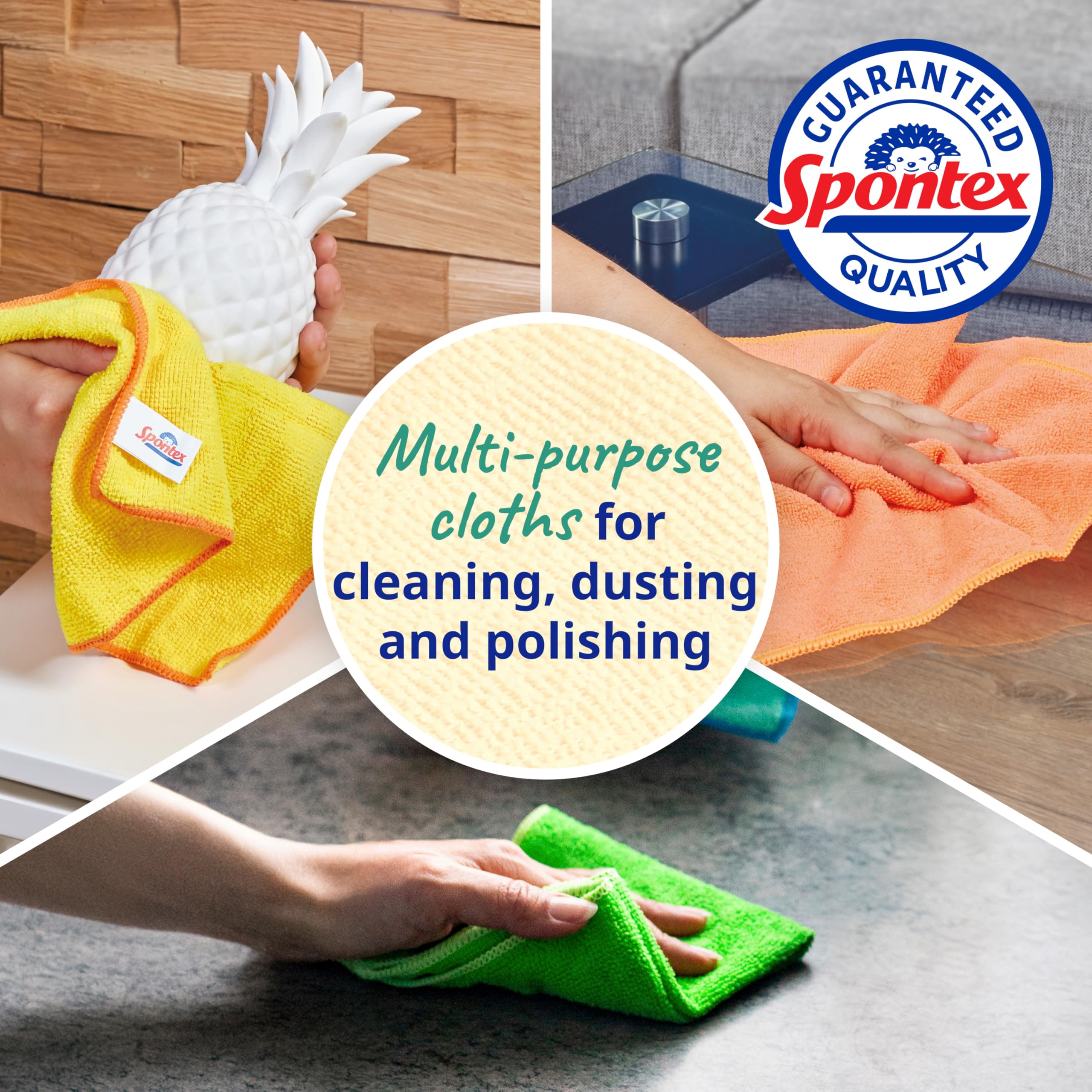 Spontex Microfibre Cleaning Cloths - 4 Count, 30x30cm, Assorted Colours | Kills 99% Bacteria 2