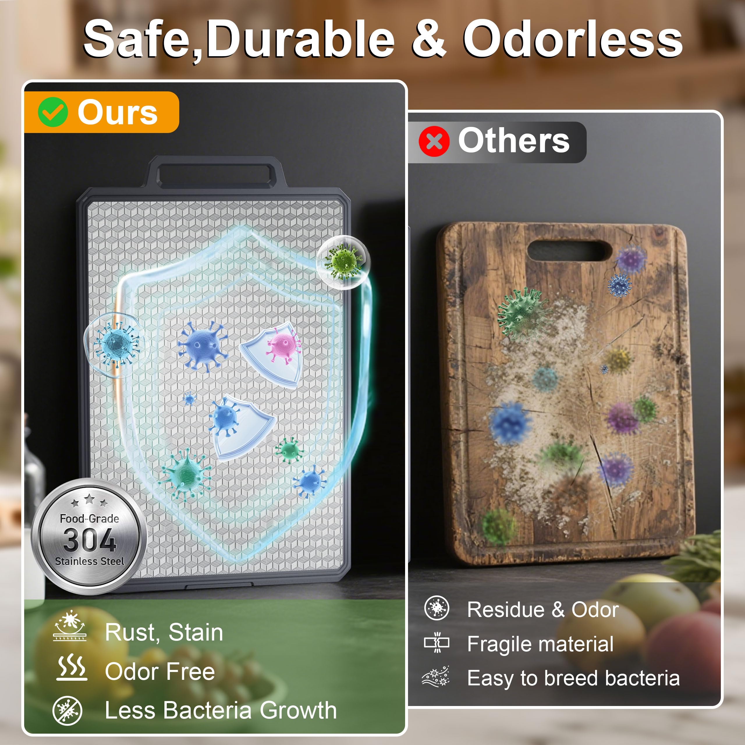 Rottogoon Double-Sided Stainless Steel & Wheat Straw Chopping Board | 40x27cm | Antibacterial 4