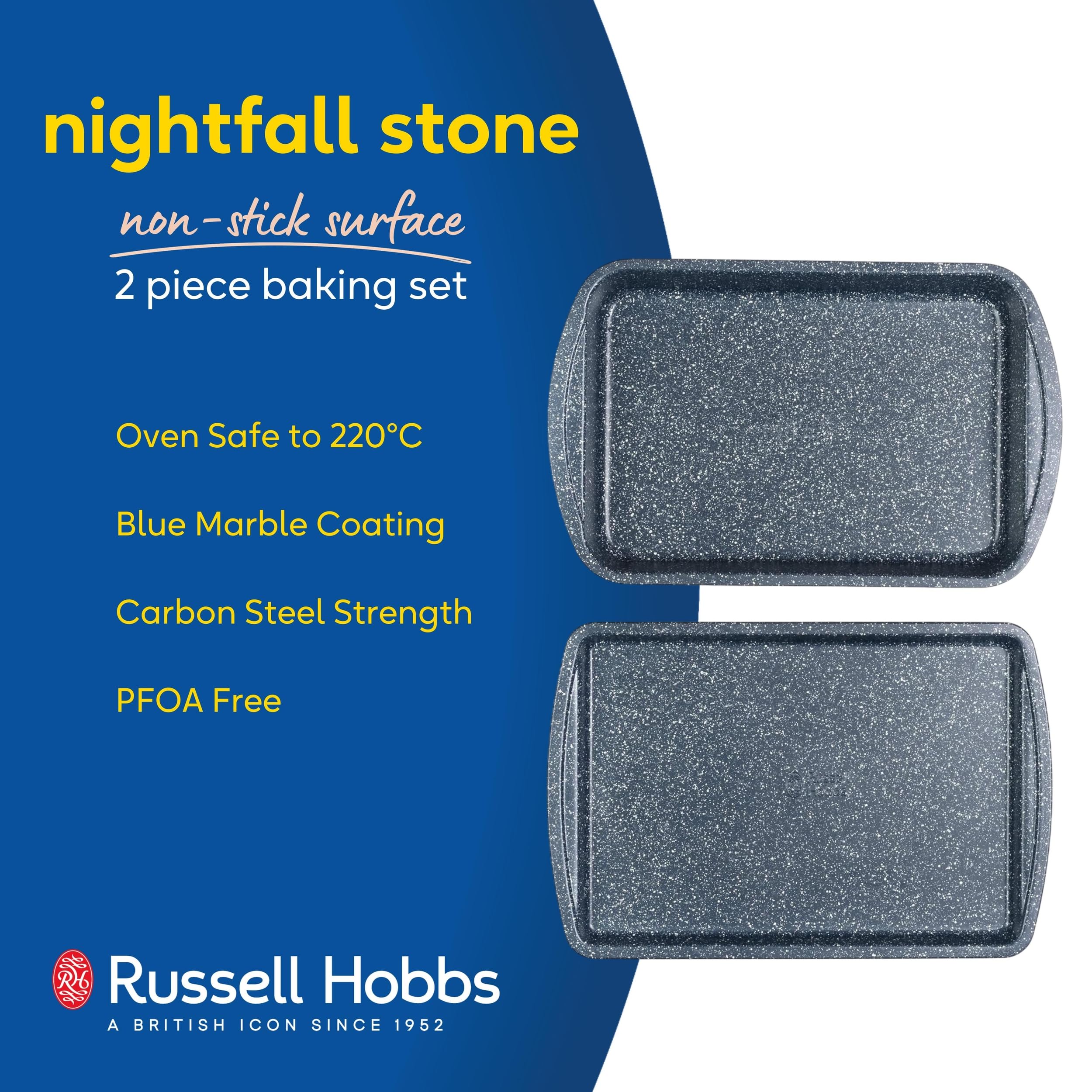 Russell Hobbs Nightfall 2pc Carbon Steel Roasting Pan Set - Non-Stick Stone, Oven Safe to 220°C 2
