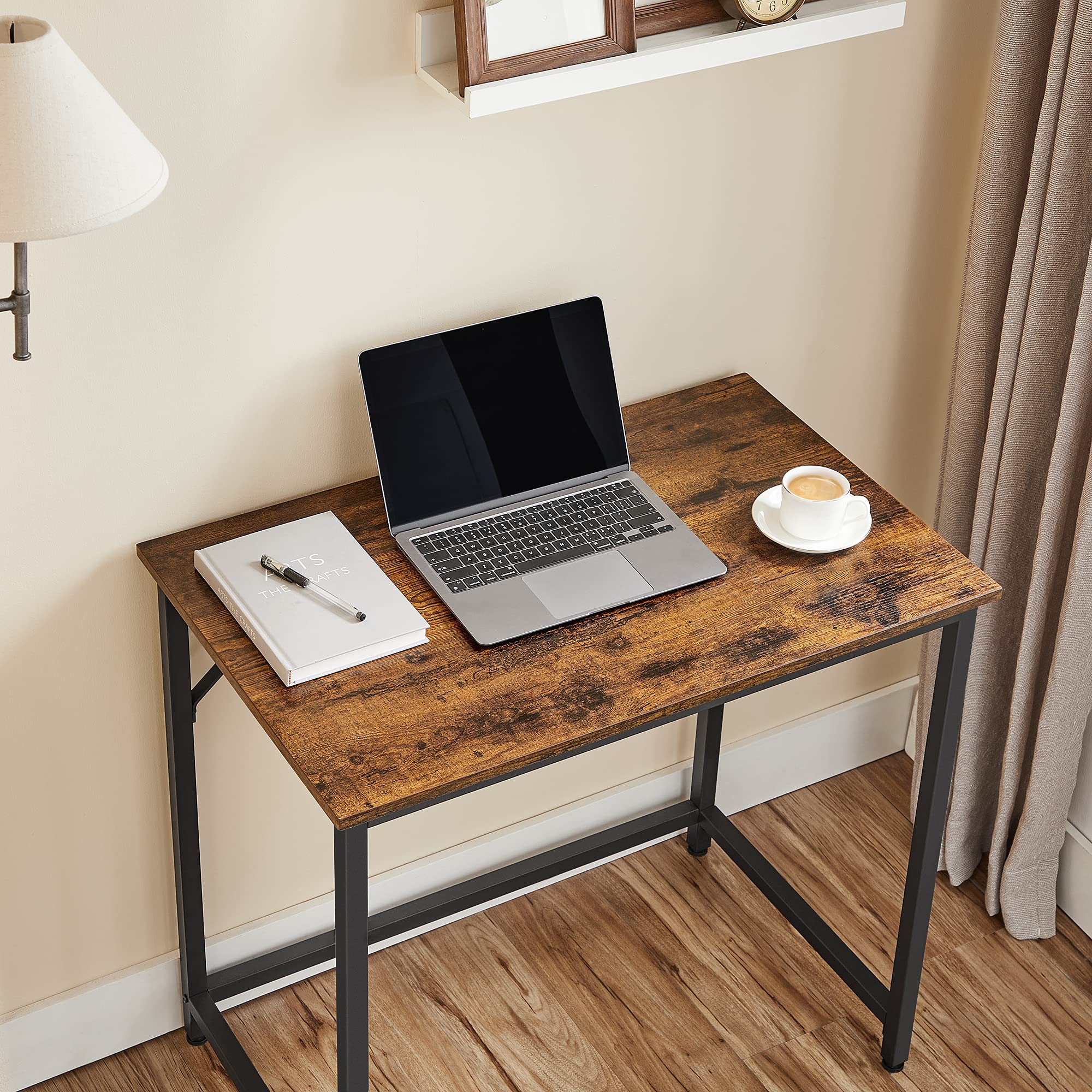 VASAGLE Office Desk Workstation | 80 x 50 cm Compact Size | Industrial Style | Rustic Brown & Black 4