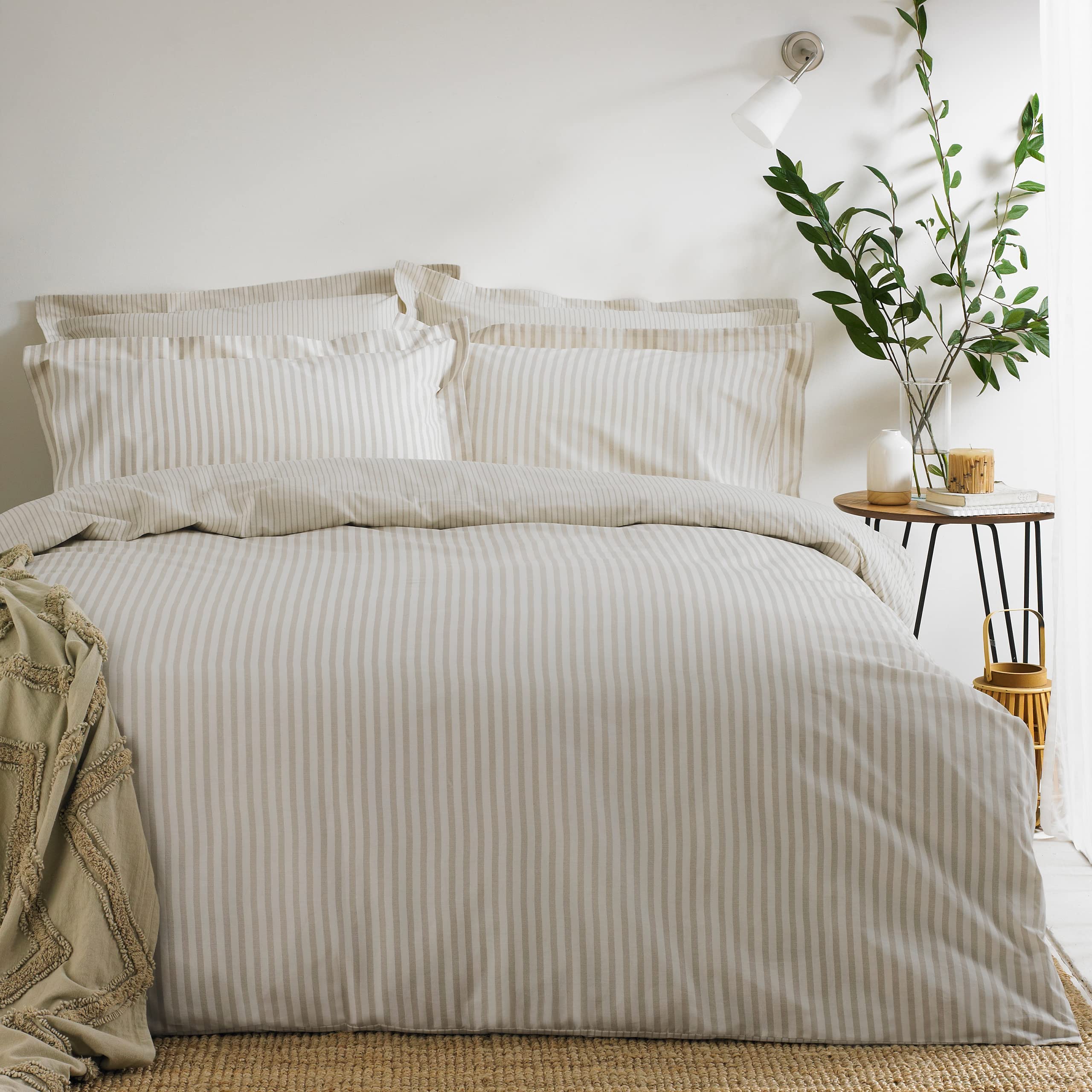 furn. Hebden Mélange Stripe Cotton Duvet Set | Reversible | Natural | Super King 1