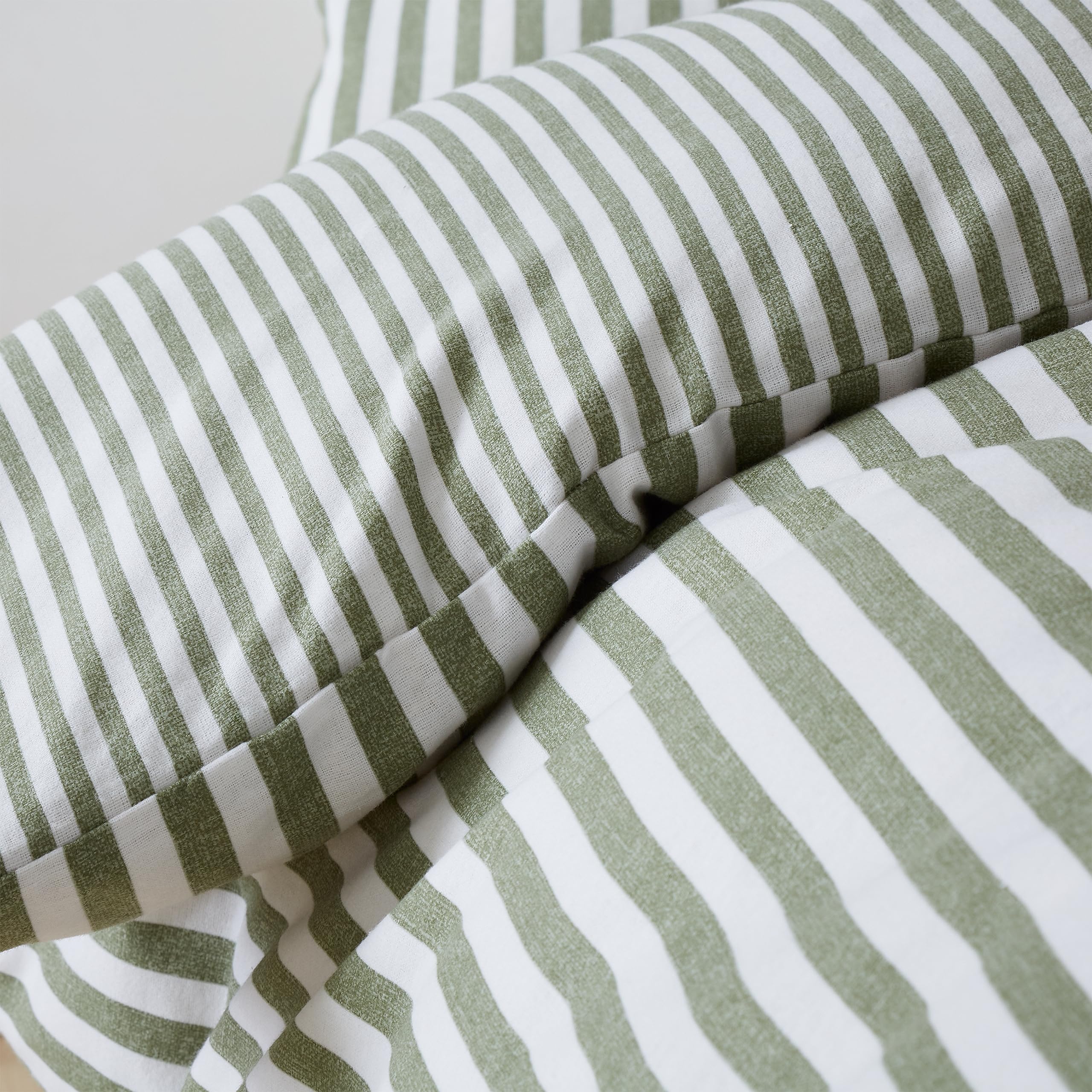 Catherine Lansfield Brushed Cotton Stripe Reversible King Duvet Cover Set with Pillowcases Green 4