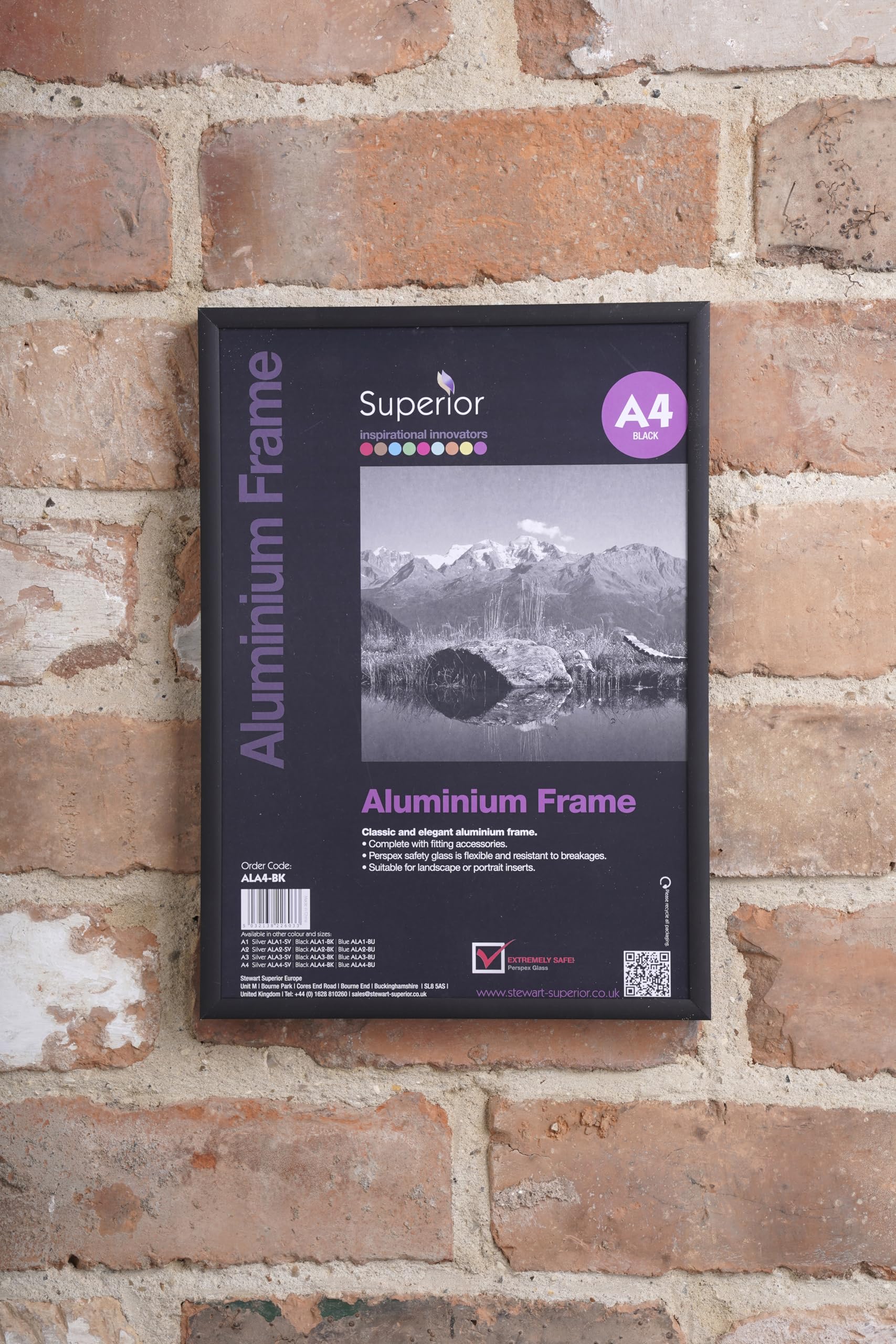 SECO Stewart Superior A4 Brushed Aluminium Picture Frame - Black | Perspex Safety Glass | Landscape/Portrait 4