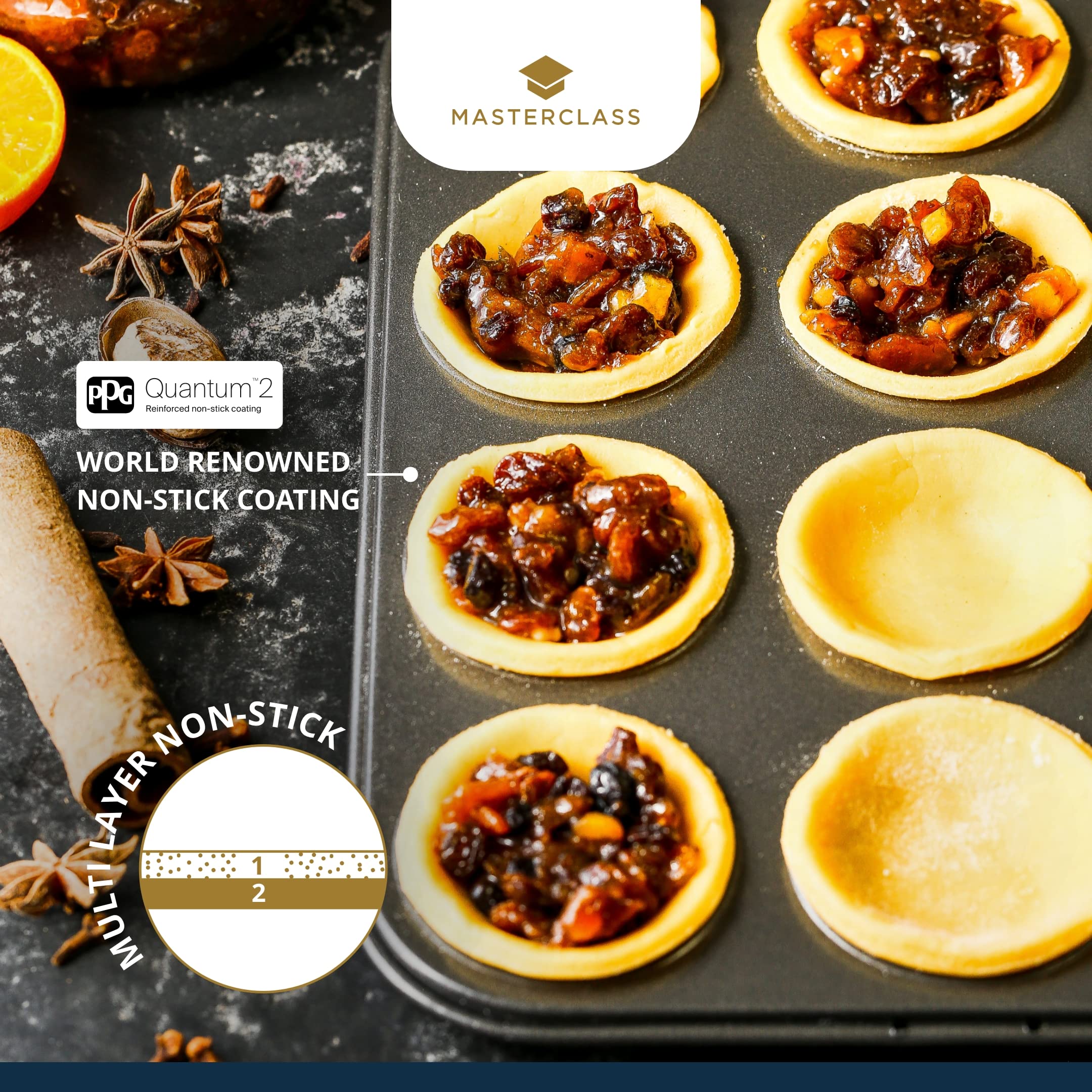 MasterClass KCMCCB29 Crusty Bake Perforated Mince Pie Tray | 12 Holes | 32 x 24cm | Carbon Steel 4