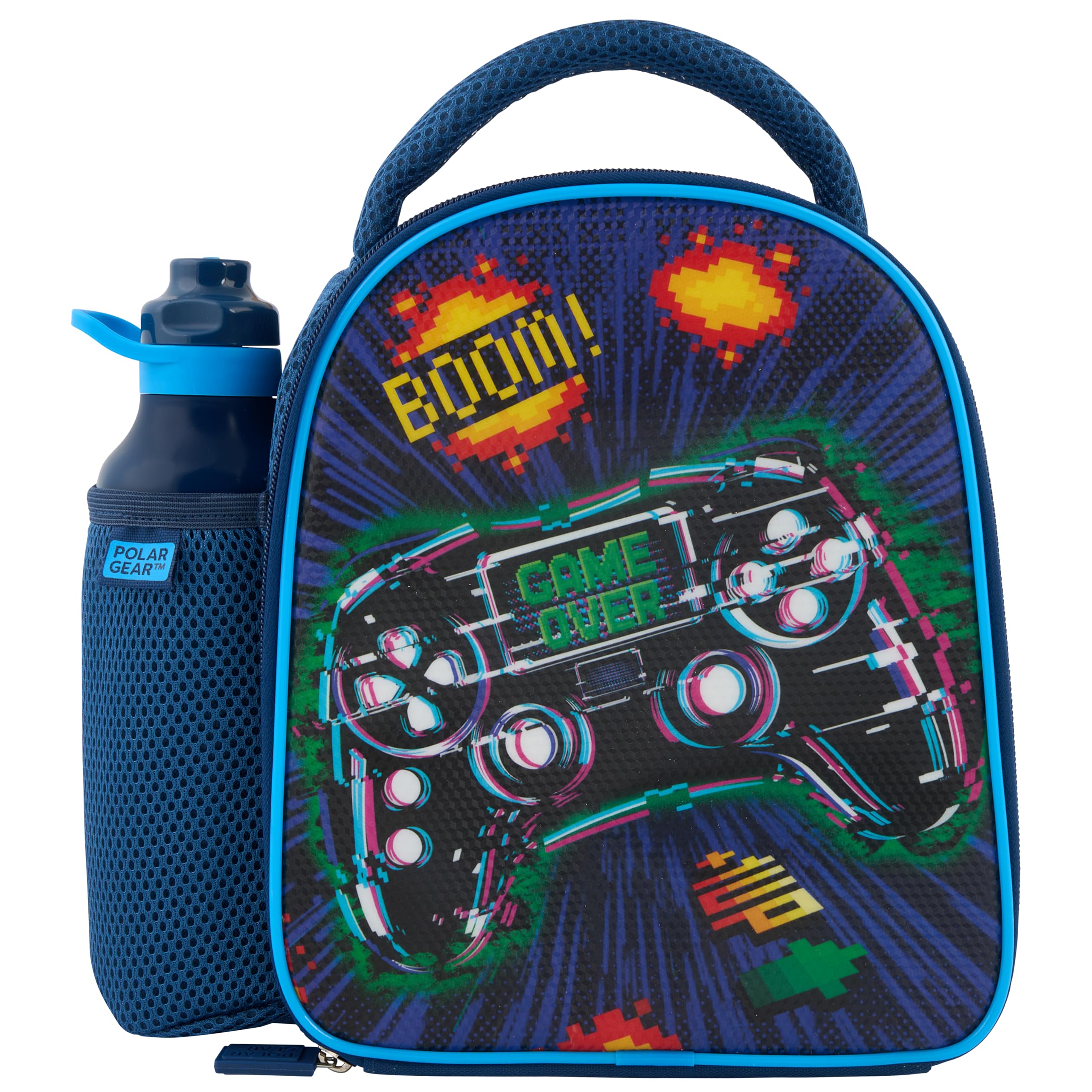 Polar Gear Gamer Pixel Insulated Kids Lunch Bag with 600ml Water Bottle | Polyester | Blue 1