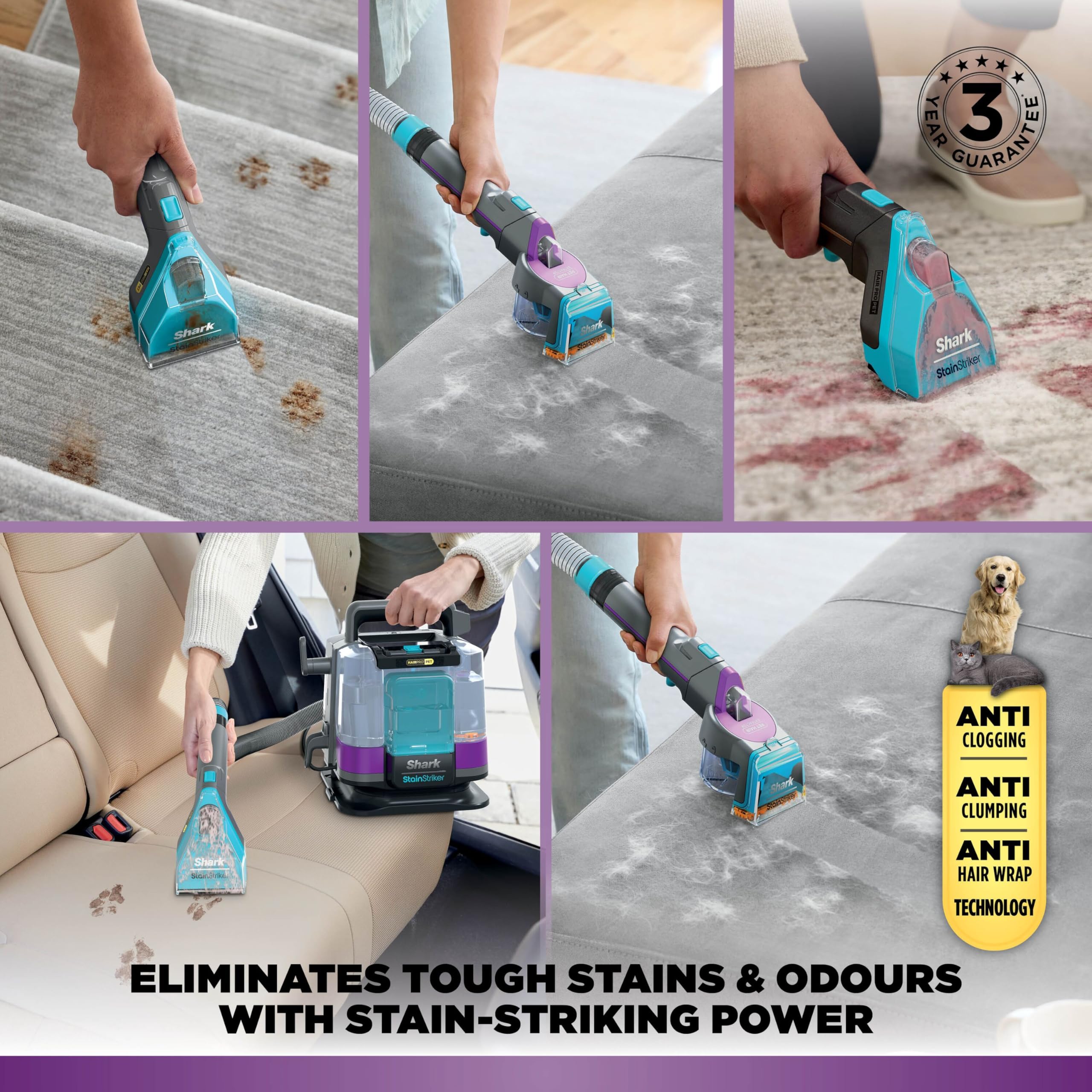 Shark StainStriker HairPro Pet Spot Cleaner PX250UKT - Anti-Clog Hair Extractor | 2 Formulas Included 2